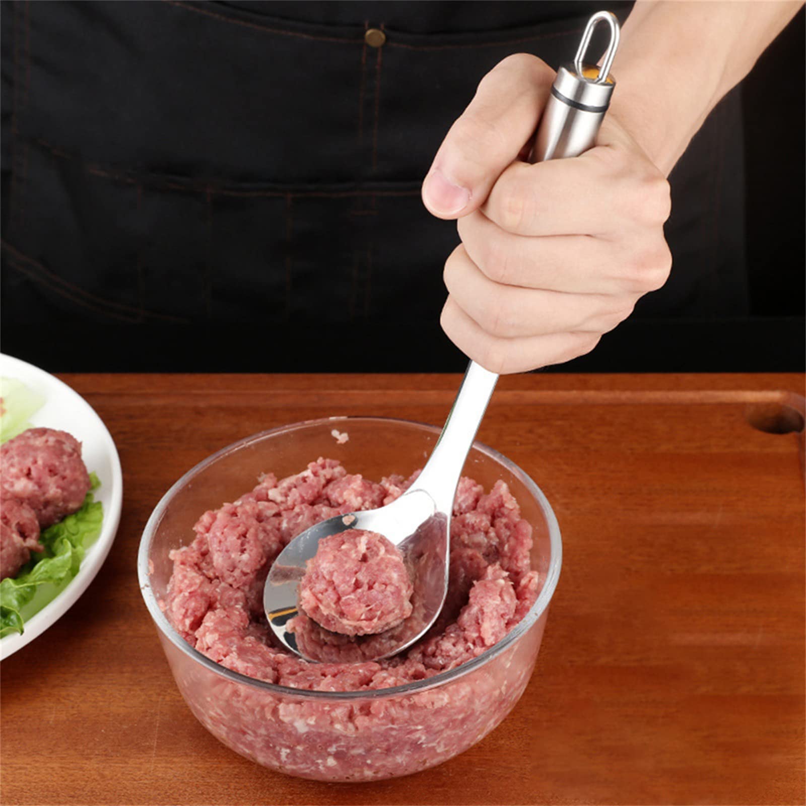 Premium Stainless Steel Meatball Spoon with Long Handle - Professional Meatball Maker for Kitchen, Dining & Bar - Perfect for Cooking, Serving & Garnishing Meatballs