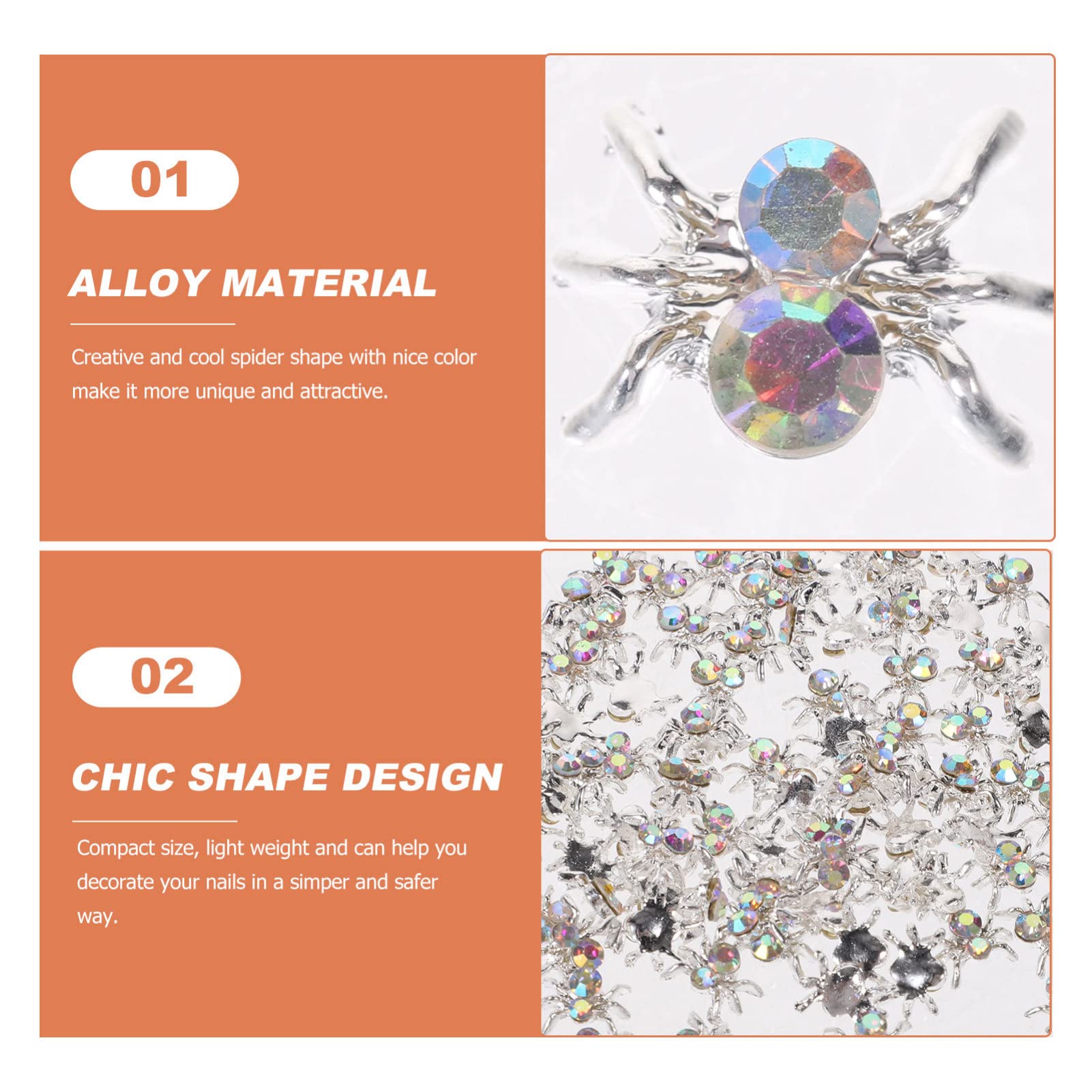 Beaupretty 100PCS 3D Spider Nail Charms - Silver Metal Rhinestone Nail Art Gems for Halloween DIY Nail Decoration | Perfect for Nail Salon, Costume Parties & Spooky Home Decor