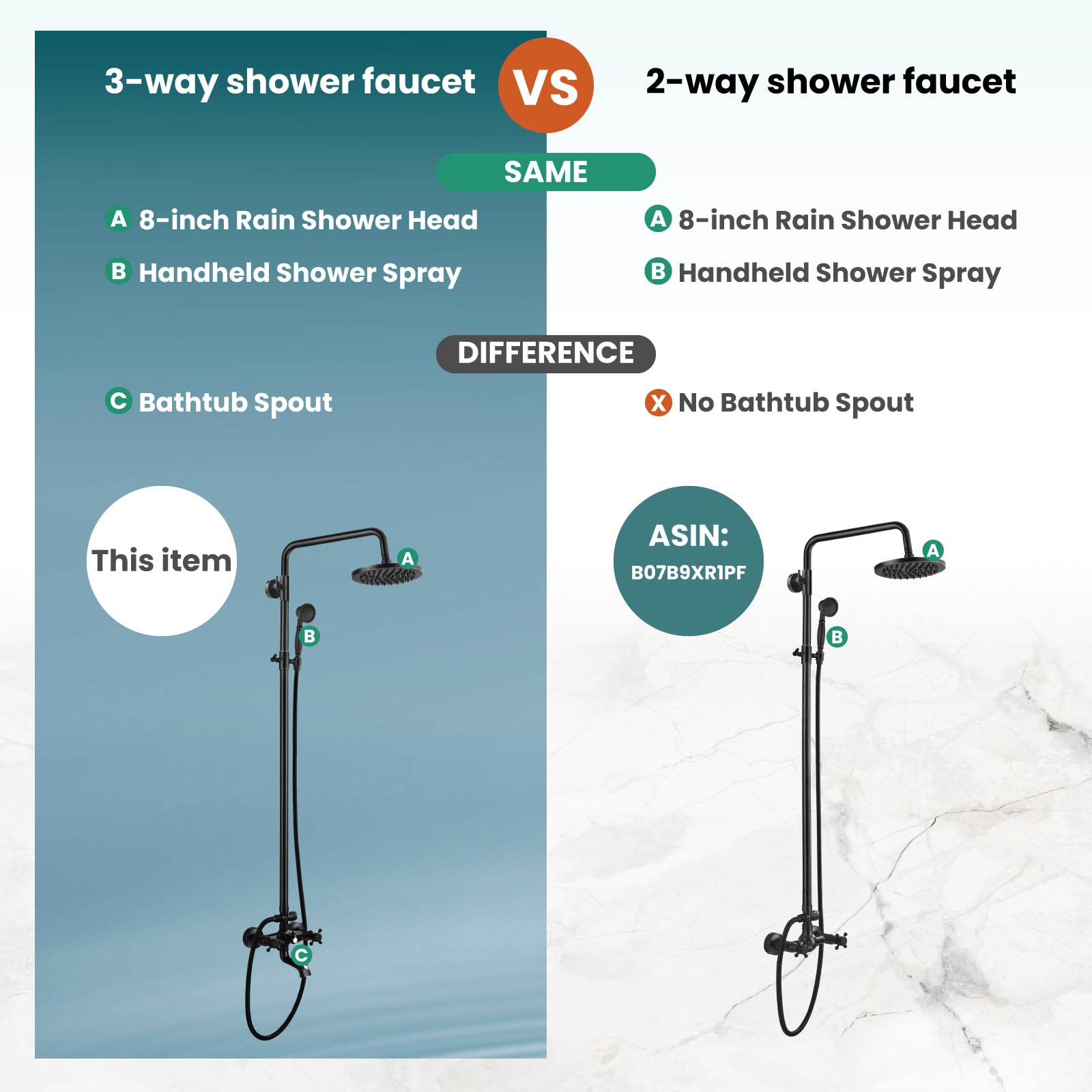 Gotonovo 8-Inch Wall Mounted Outdoor Shower System - Oil Rubbed Bronze Exposed Bathroom Faucet with Adjustable Handheld Sprayer, Double Cross Handles & Tub Spout (No Shelf) - Perfect for Patio, Poolside & Garden Showers