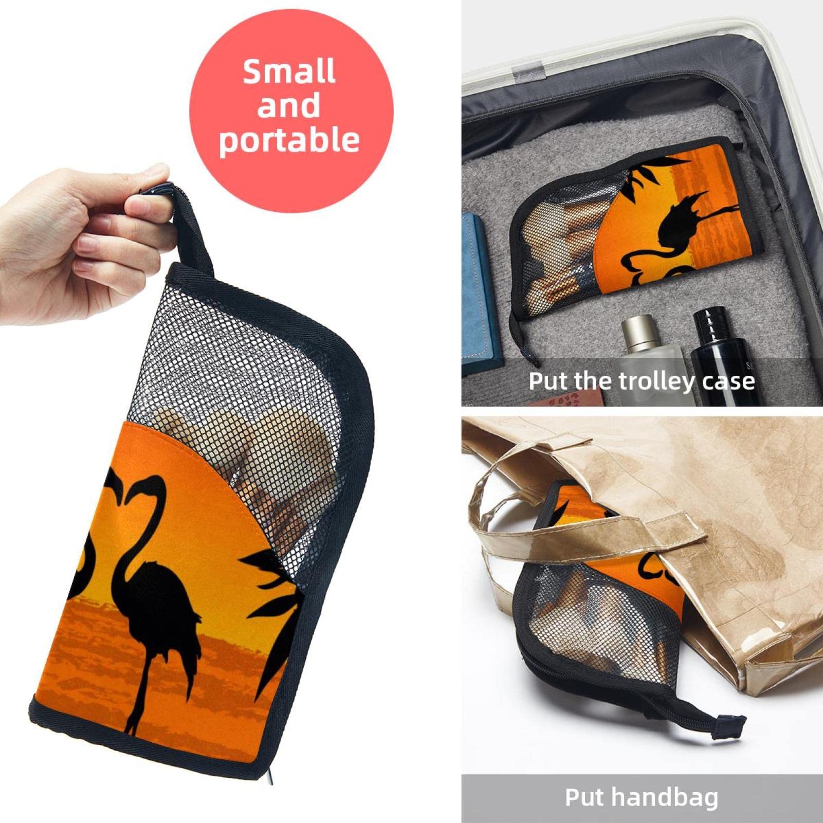Premium 12-Piece Makeup Brush Organizer Bag - Tropical Flamingo Sunset Design, Portable Makeup Brush Holder Case for Travel & Home Storage | Perfect for Makeup Artists & Beauty Enthusiasts