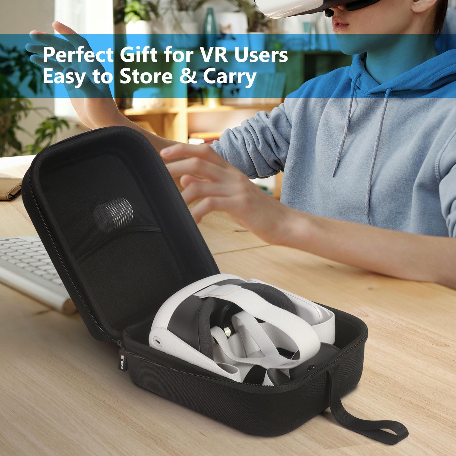 JSVER Travel Case for Meta Quest 3/3S & Oculus Quest 2 - Protective Storage Bag for VR Headset, Gamepad Controller & Accessories (Compatible with Standard Strap) - Black - Perfect for Travel, Gaming & Safe Storage