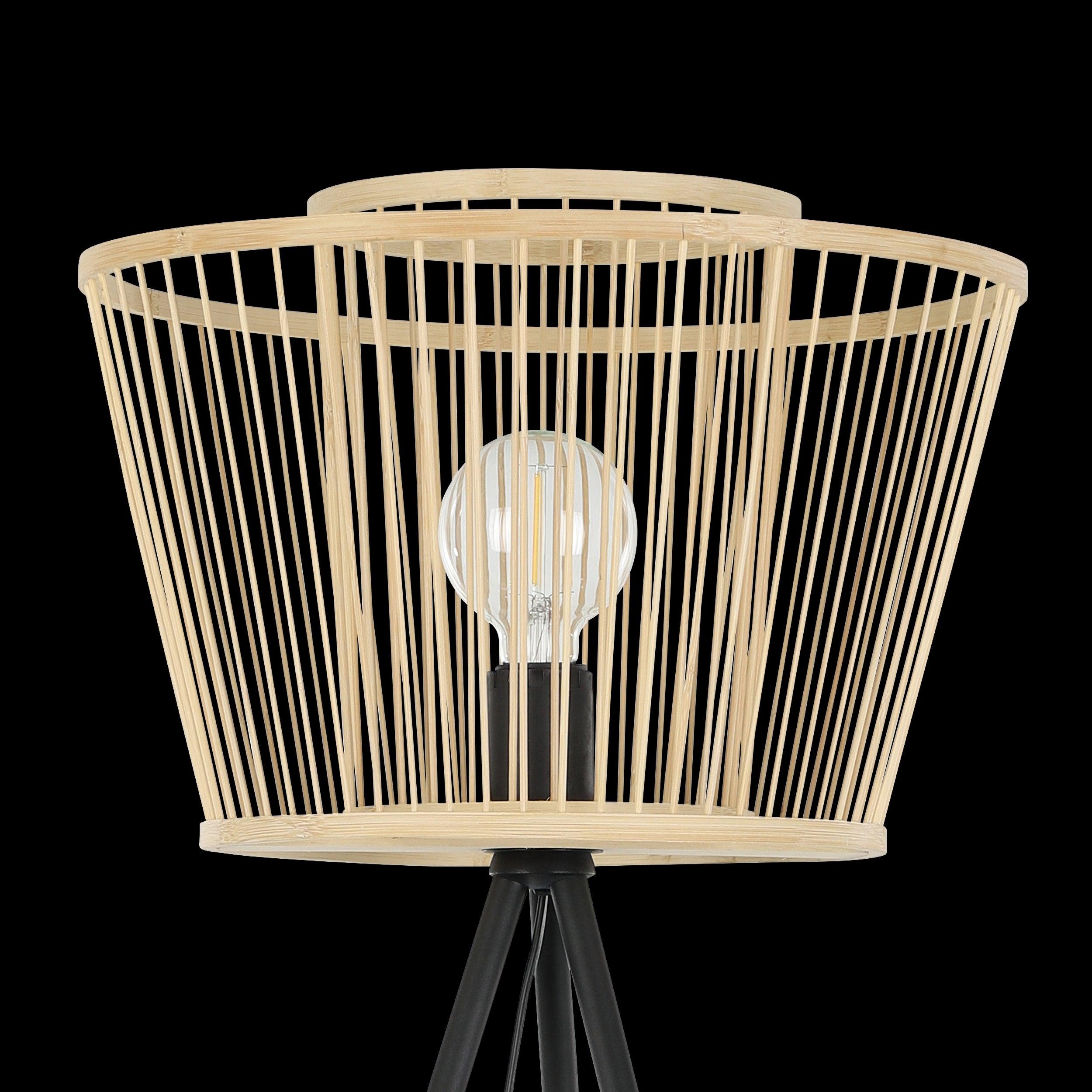 Eglo Hykeham Black Tripod Floor Lamp with Bamboo Shade - Modern Lighting for Living Room, Bedroom, or Office - Adjustable Height & Warm Ambient Glow