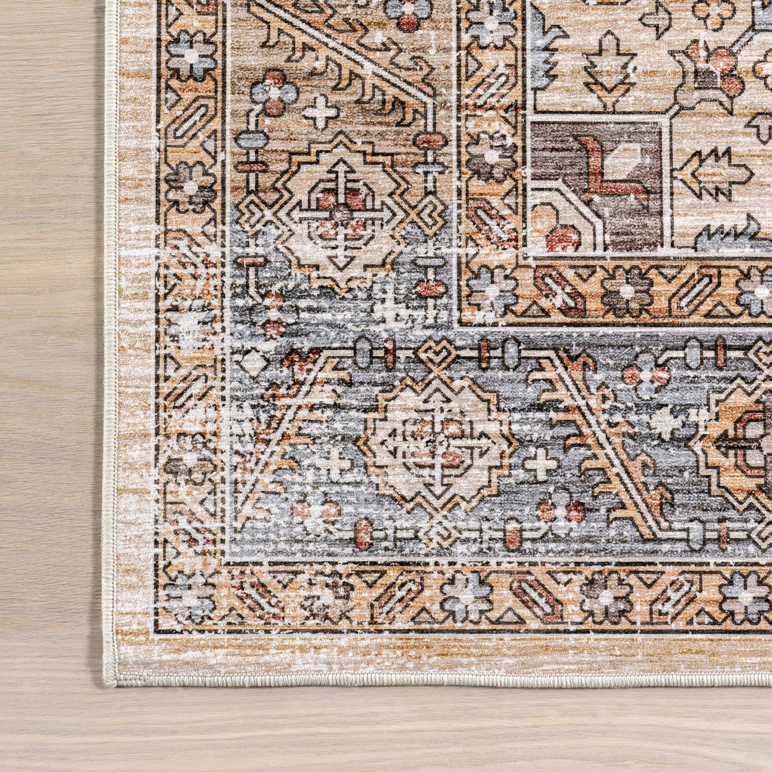 Azaria Medallion Spill Proof Washable Rug - Ivory Non-Slip Area Rug for Living Room, Bedroom, Kitchen | Perfect for High Traffic Areas & Pet Friendly Homes