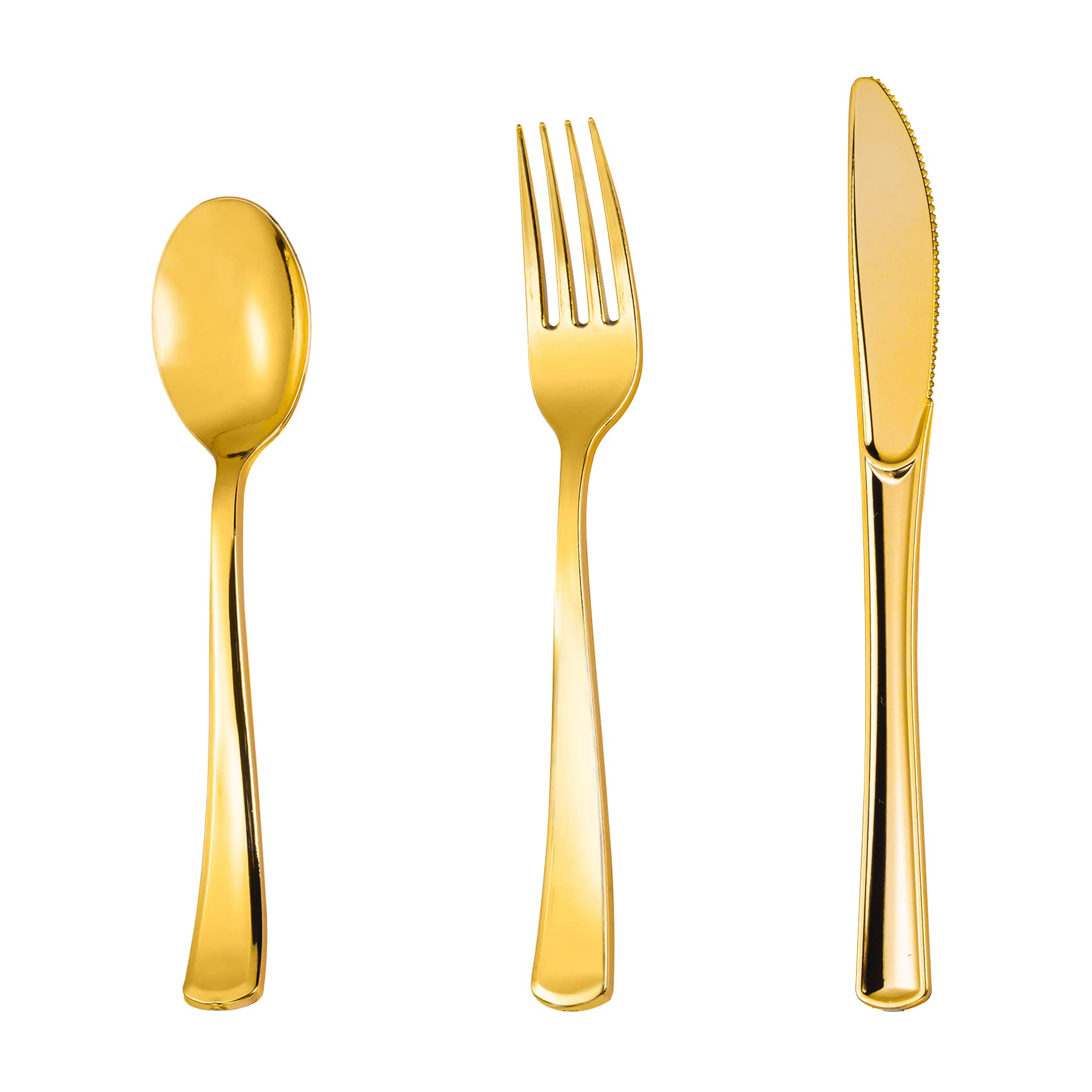 320-Piece Gold Plastic Silverware Set - Disposable Cutlery Includes 120 Forks, 100 Spoons & 100 Knives - Elegant Gold Utensils for Weddings, Parties, Events & Everyday Use - Perfect for Catering, Picnics, BBQs & Home Dining
