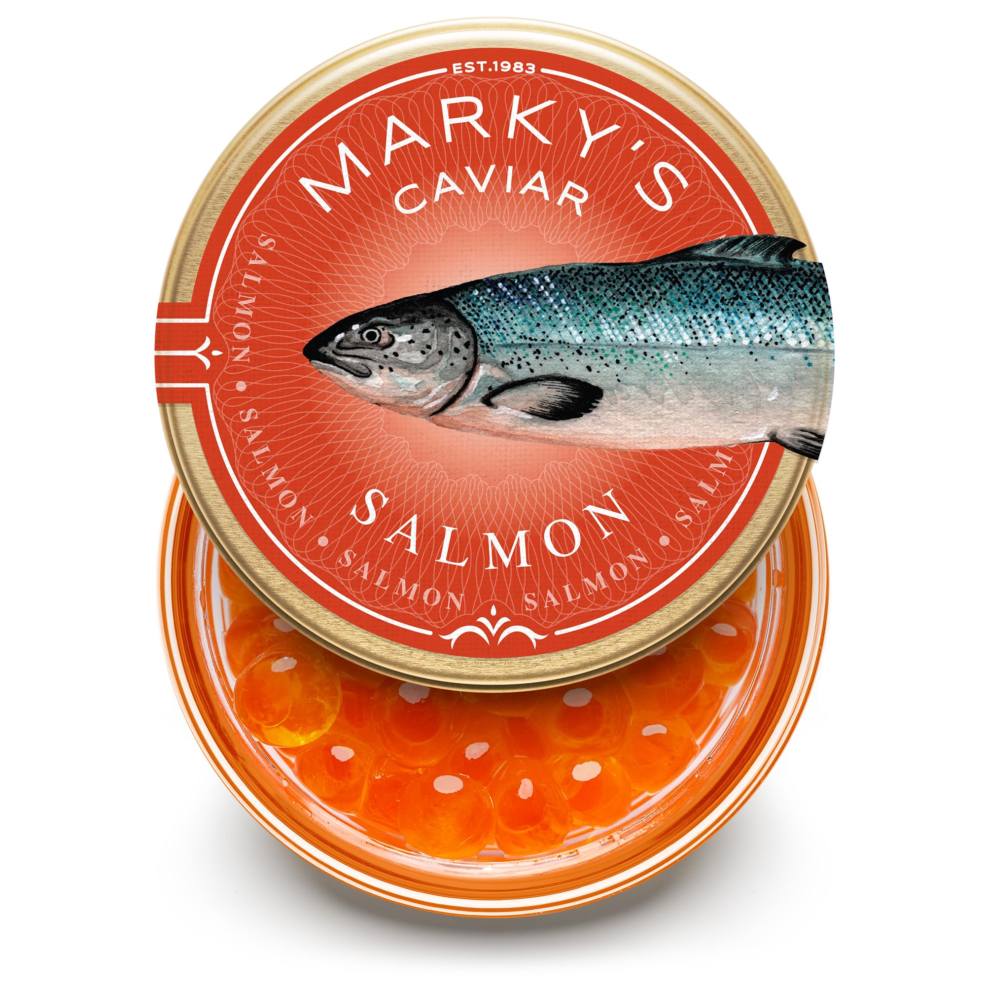 Premium MARKY'S American Caviar Gift Set - 4 Varieties (Hackleback, Paddlefish, Bowfin, Keta Salmon Roe) - 1 oz / 28g Each - Includes Mother of Pearl Spoon, Plate, Tin Opener & Blini - Ideal for Gourmet Gifts, Luxury Dining & Special Occasions - Ships Overnight with Cooler Bag