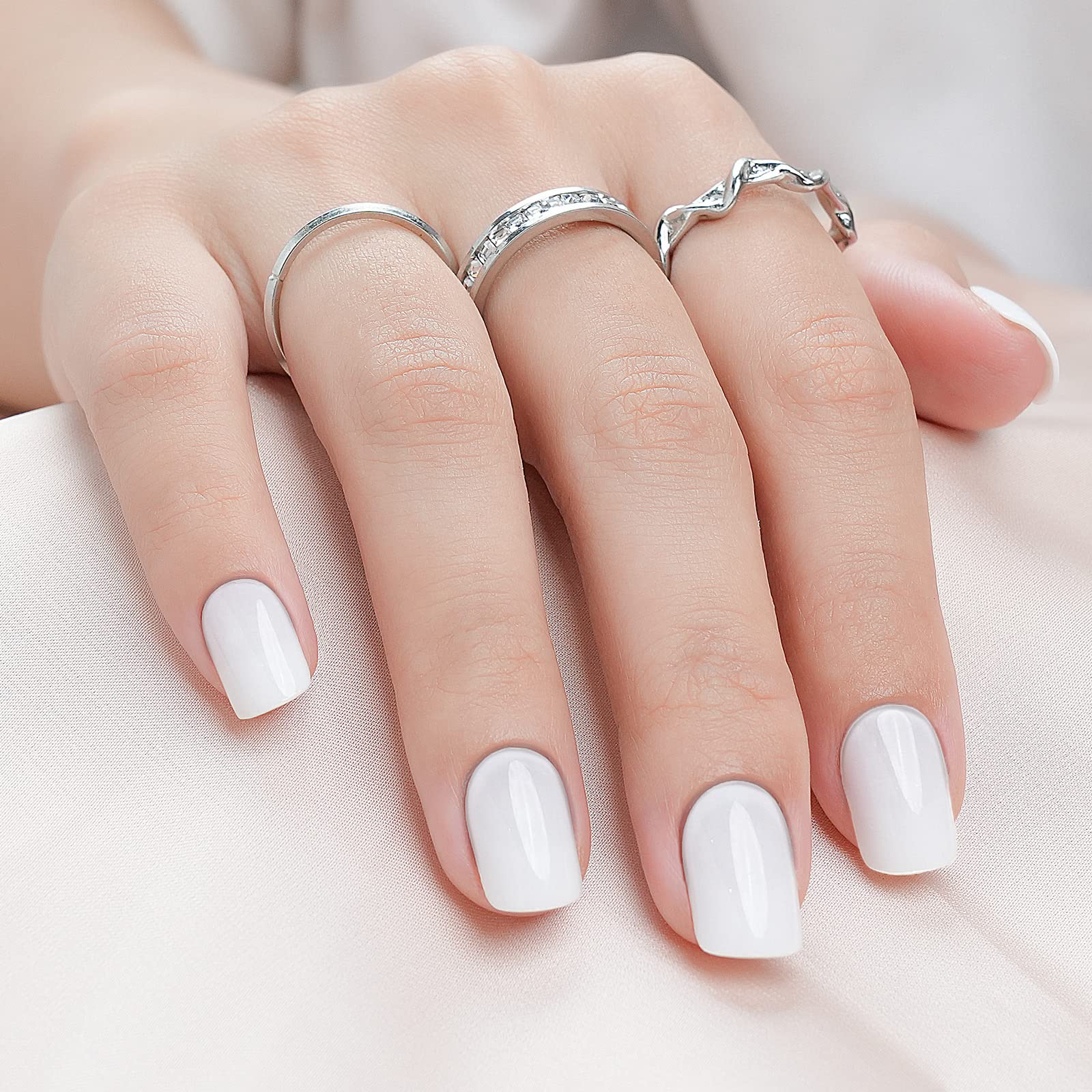 Jofay Fashion Short White Press on Nails - 24pcs Square Solid Color Fake Nails with Glue | Reusable Acrylic False Nails for Women | Natural Gel Nail Kit | Perfect for Daily Wear, Parties & Gifts