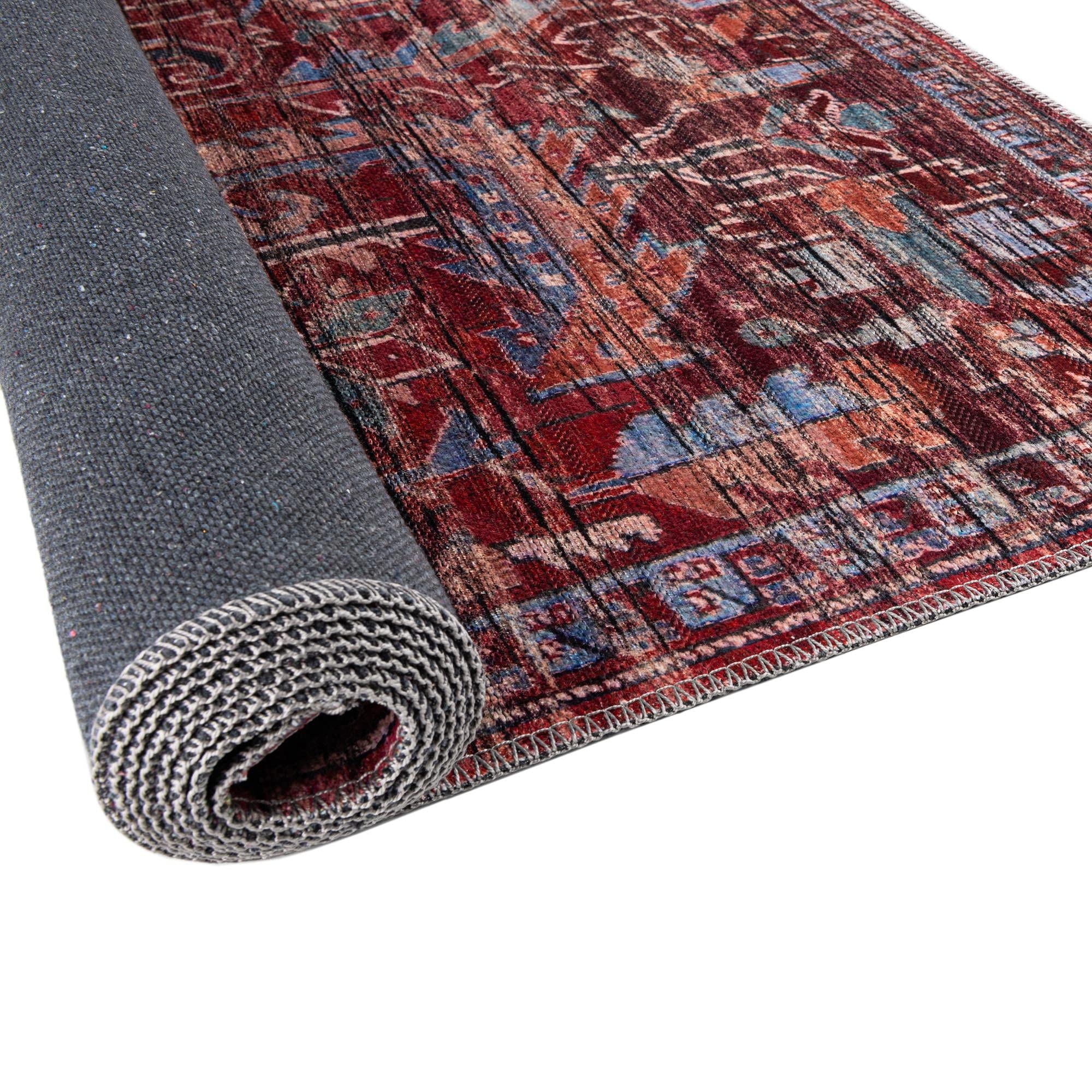 Washable Maahru Collection Rug 9' x 12' Rust Red Low-Pile – Durable & Stylish Area Rug for Living Room, Dining Room & Open Floor Plans – Perfect for High-Traffic Areas & Pet-Friendly Homes
