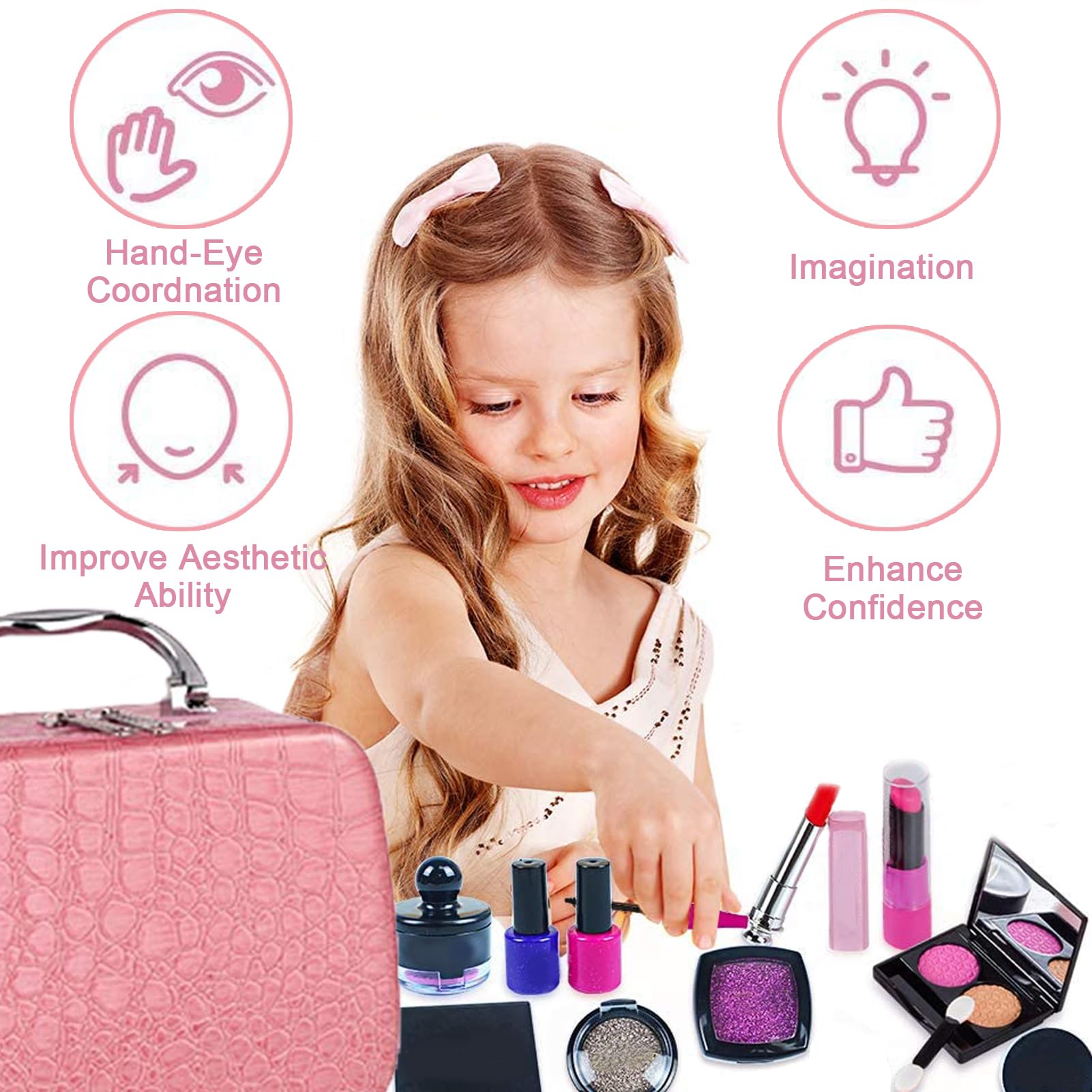 Fake Makeup Kit for Girls - Kids Cosmetic Toy Set with Bag - Birthday & Christmas Gift for Pretend Play