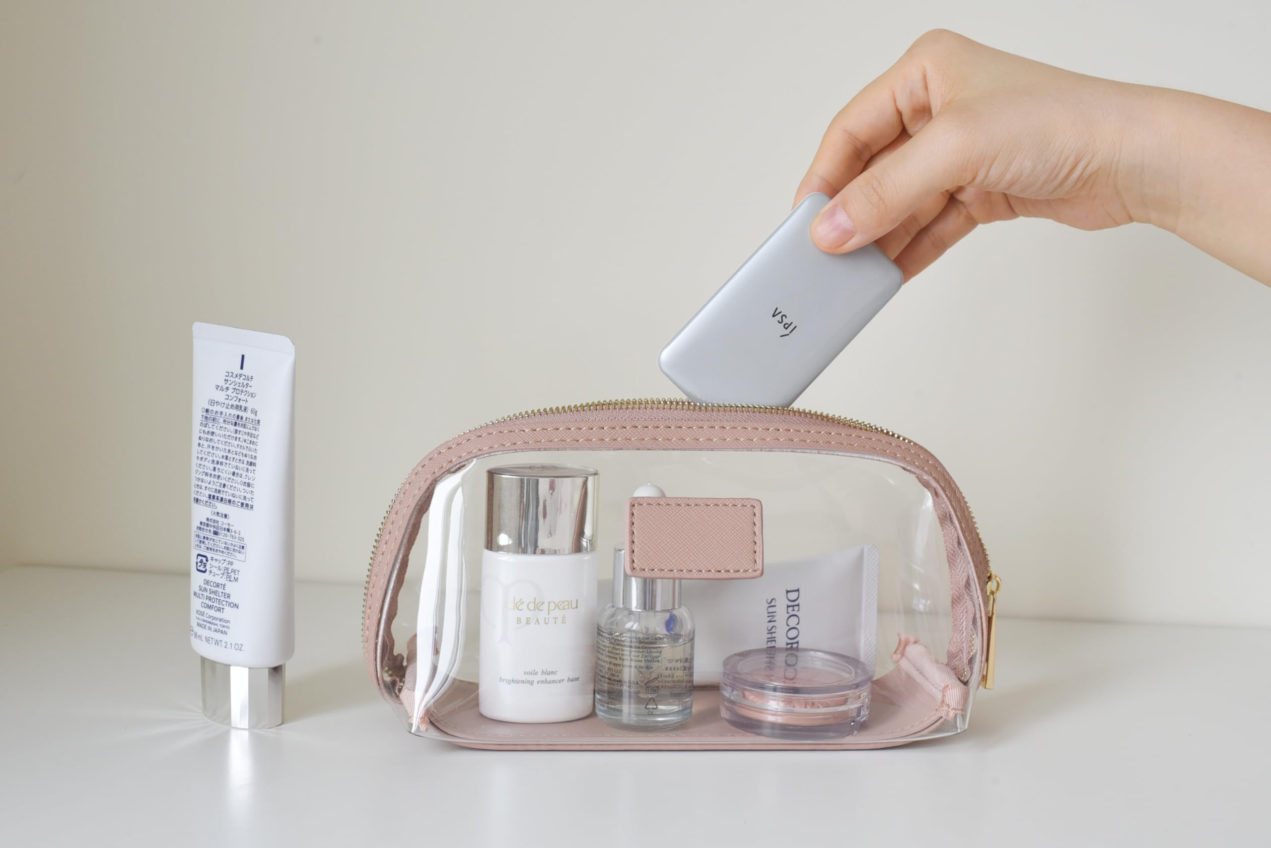 Clear Makeup Bag - Leather Travel Toiletry Case, Portable Waterproof Cosmetic Organizer Storage Pouch (Pink, Small) - Perfect for Travel, Gym & Daily Beauty Essentials