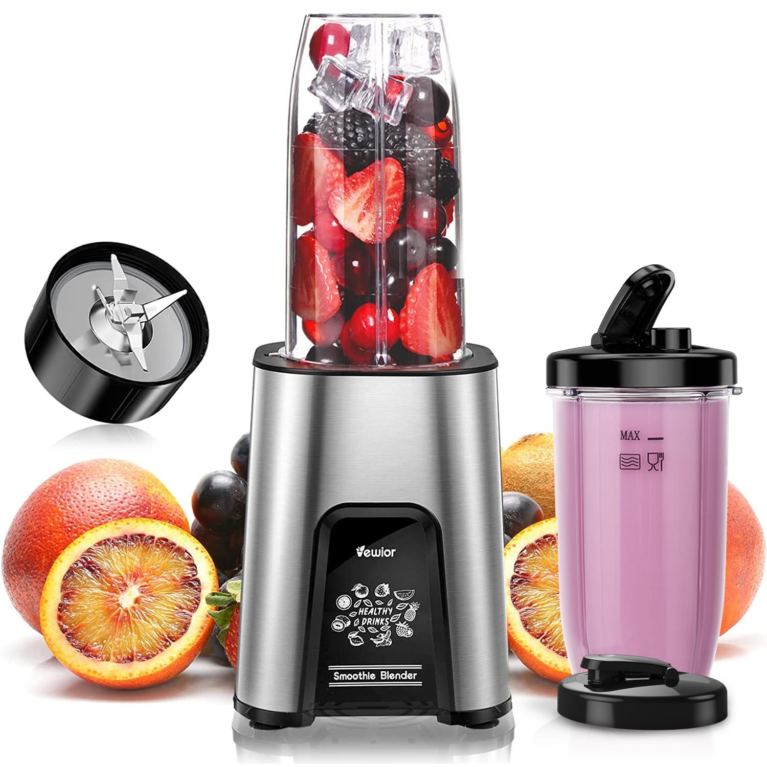 VEWIOR 900W Personal Blender for Shakes, Smoothies & Juices - High Power Kitchen Blender with 2 BPA-Free 22Oz Travel Cups - Perfect for Healthy Drinks, Protein Shakes & Meal Prep at Home, Gym or Office