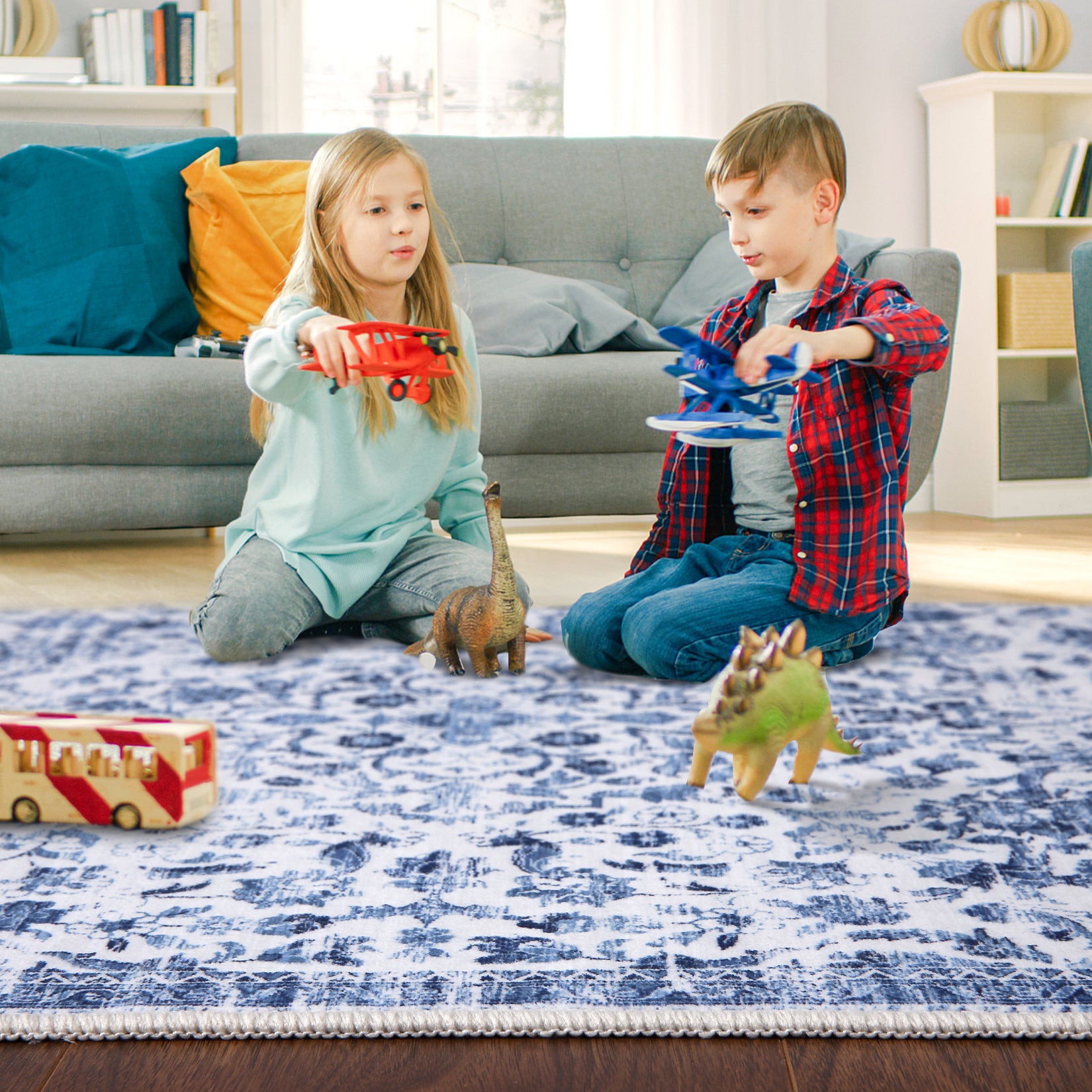 GARVEE 2x3 Feet Non-Slip Washable Entry Rug - Boho Floral Design Indoor/Outdoor Doormat for Bedroom, Bathroom, Living Room - Stain Resistant & Machine Washable - Perfect for High Traffic Areas (Blue)