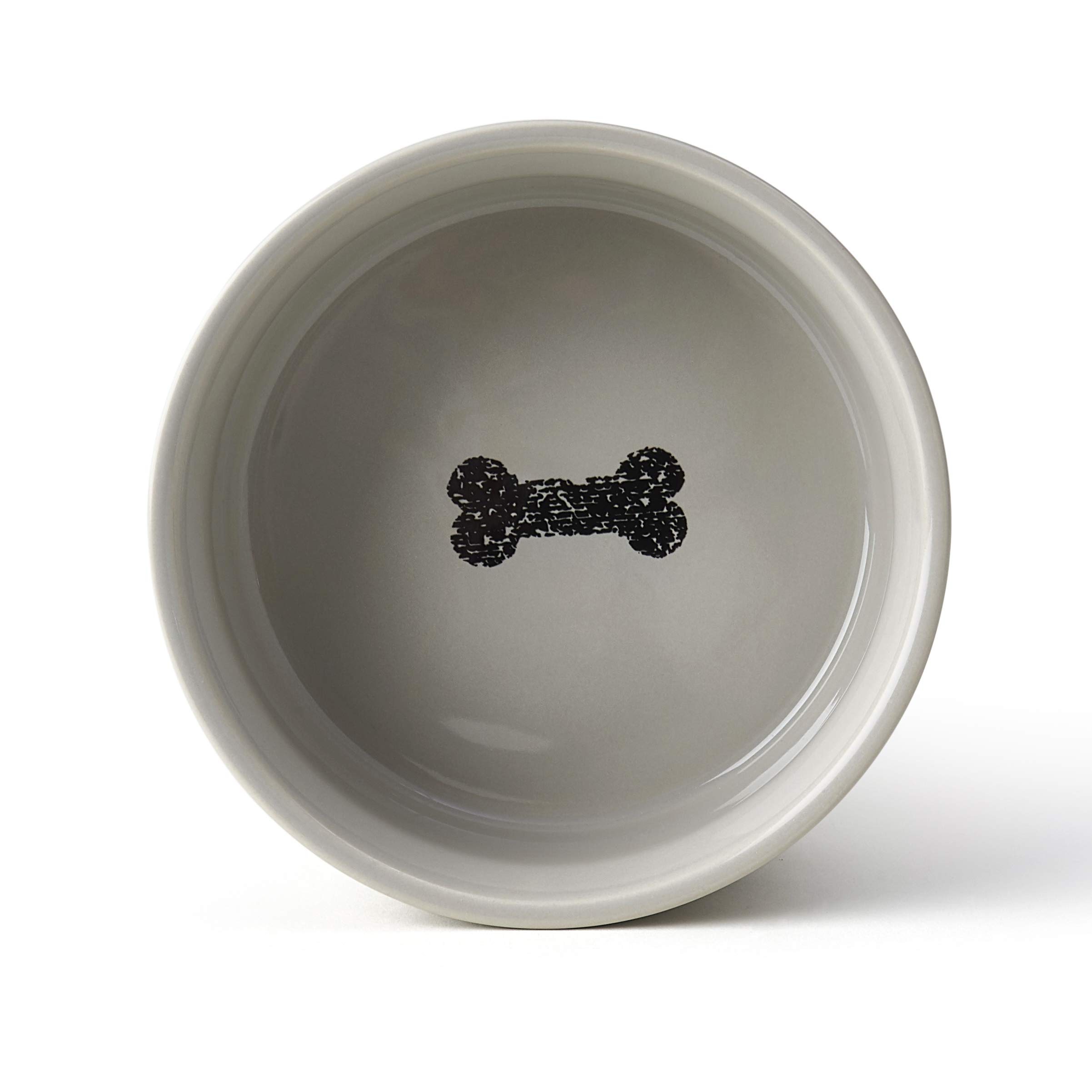 PetRageous 17002 Classy Bones Two-Tone Stoneware Dog Bowl - 1.5-Cup Capacity, 5-Inch Diameter, 2-Inch Tall - Dishwasher Safe for Small Dogs & Cats - Grey - Perfect for Puppies, Kittens & Pet Feeding Stations