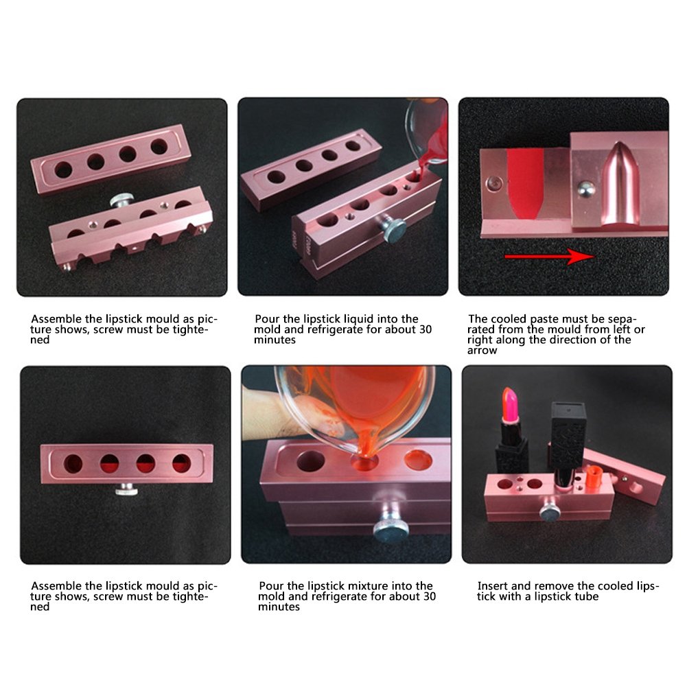 Ymiko 12.1 Dual Use Lipstick Maker & Lip Balm Making Kit - 6 Cavity DIY Lipstick Mold for Single Color & Two-Tone Lipsticks - Rose Gold Aluminum Alloy (Perfect for Home Beauty Businesses & DIY Cosmetic Gifts)