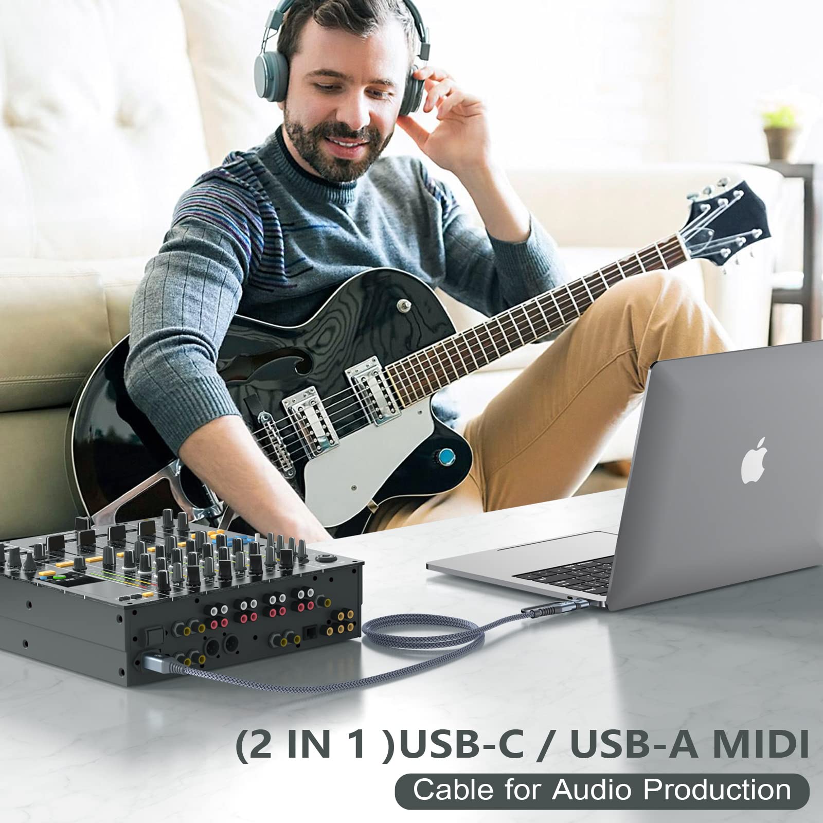 2-in-1 USB-A/C to USB-B Printer Cable 10FT - High Speed Braided USB C MIDI Cable for HP Canon Dell Epson Brother Samsung Printers, MacBook Pro/Air, Digital Pianos & MIDI Controllers - Durable Gray Cord for Home Office & Music Studio Use