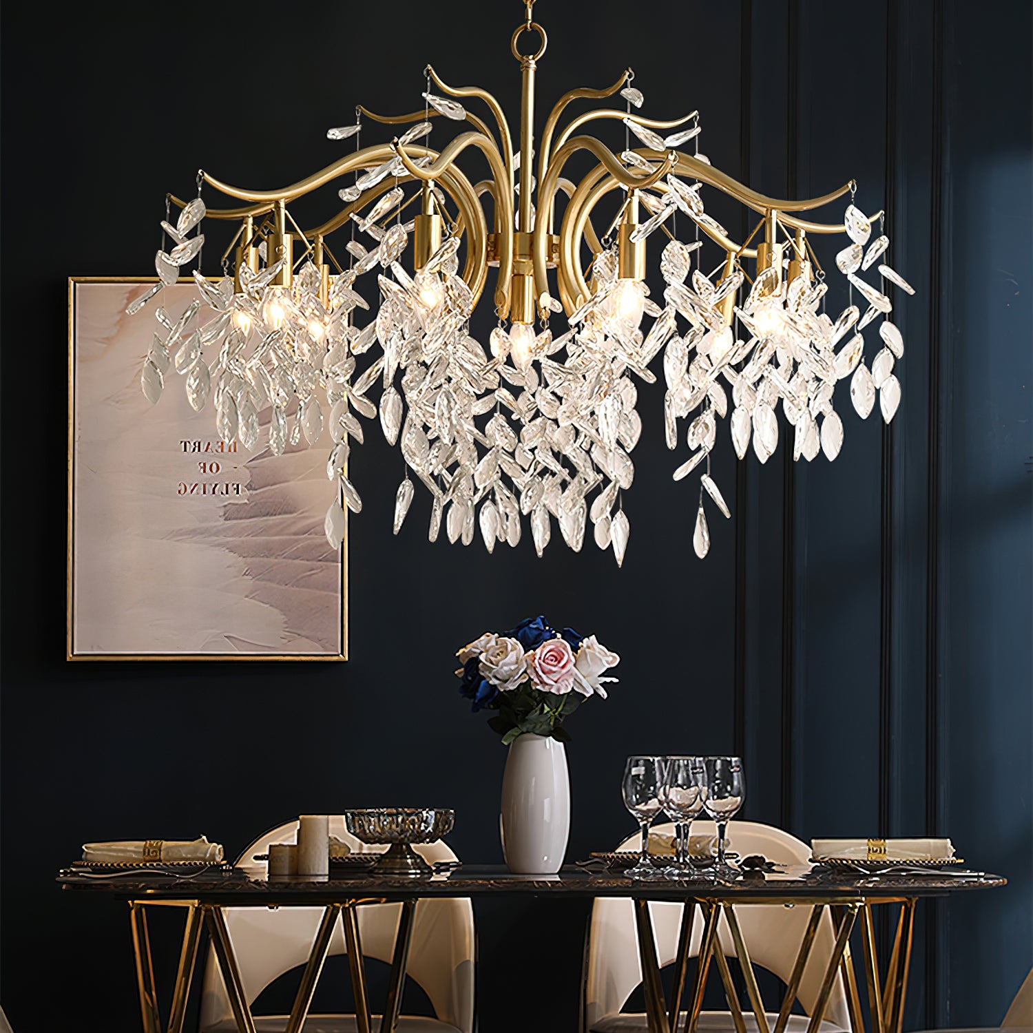 Dorale Chandelier - Modern Crystal Ceiling Light Fixture for Dining Room & Living Room | Elegant Lighting for Home Decor & Wedding Venues
