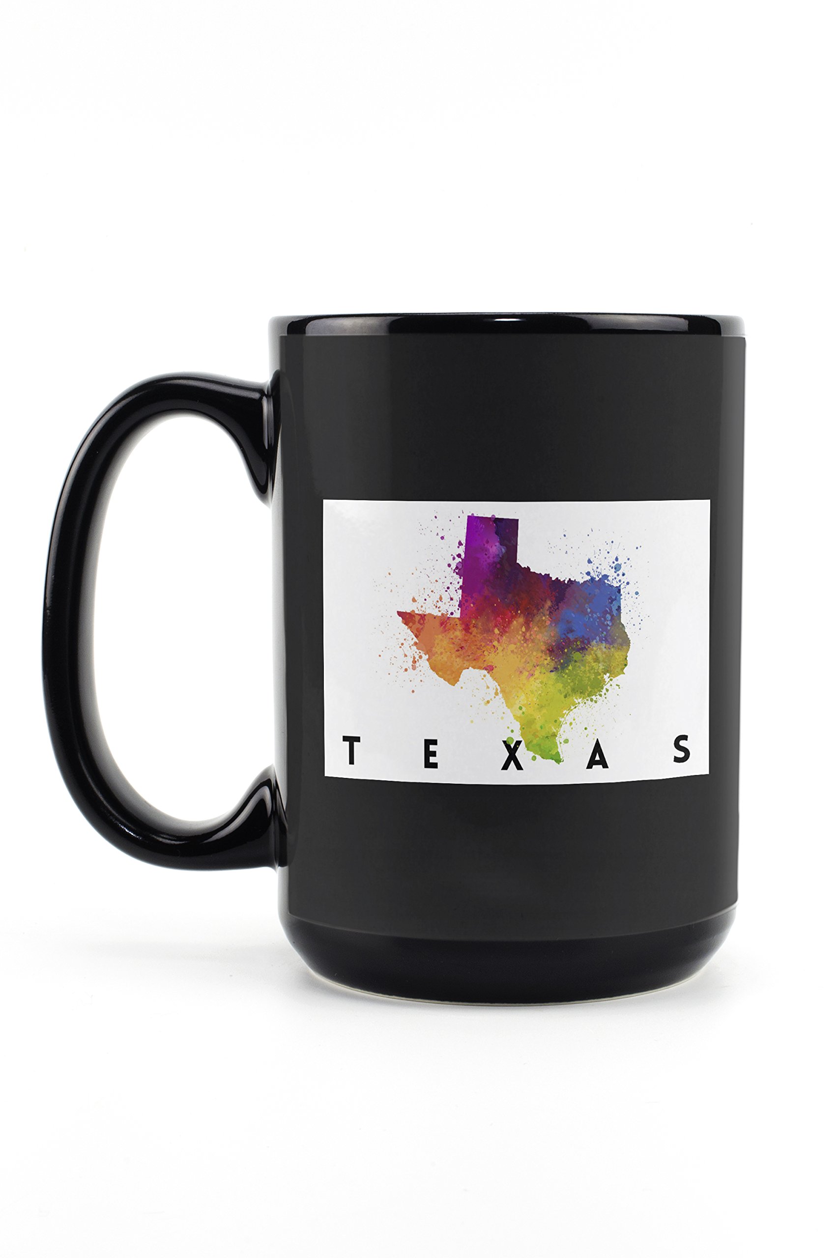 Texas State Abstract Watercolor 15oz Black Ceramic Coffee Mug - Microwave & Dishwasher Safe - Perfect for Home, Office & Gifts