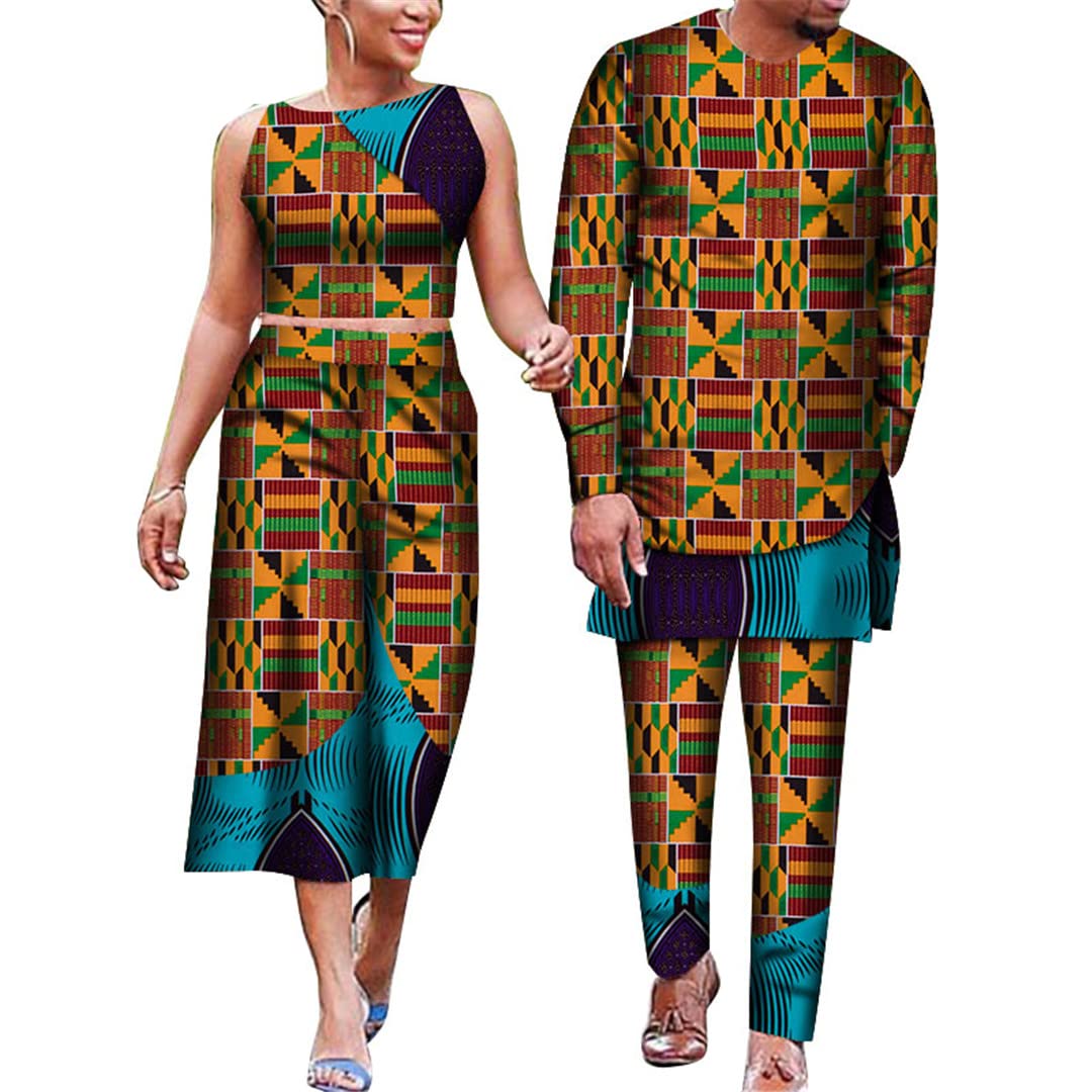 African Print Couple Outfits - Floral Dashiki Matching Sets for Men & Women, Plus Size 14, Perfect for Valentine's Day, Anniversary Gifts & Cultural Events