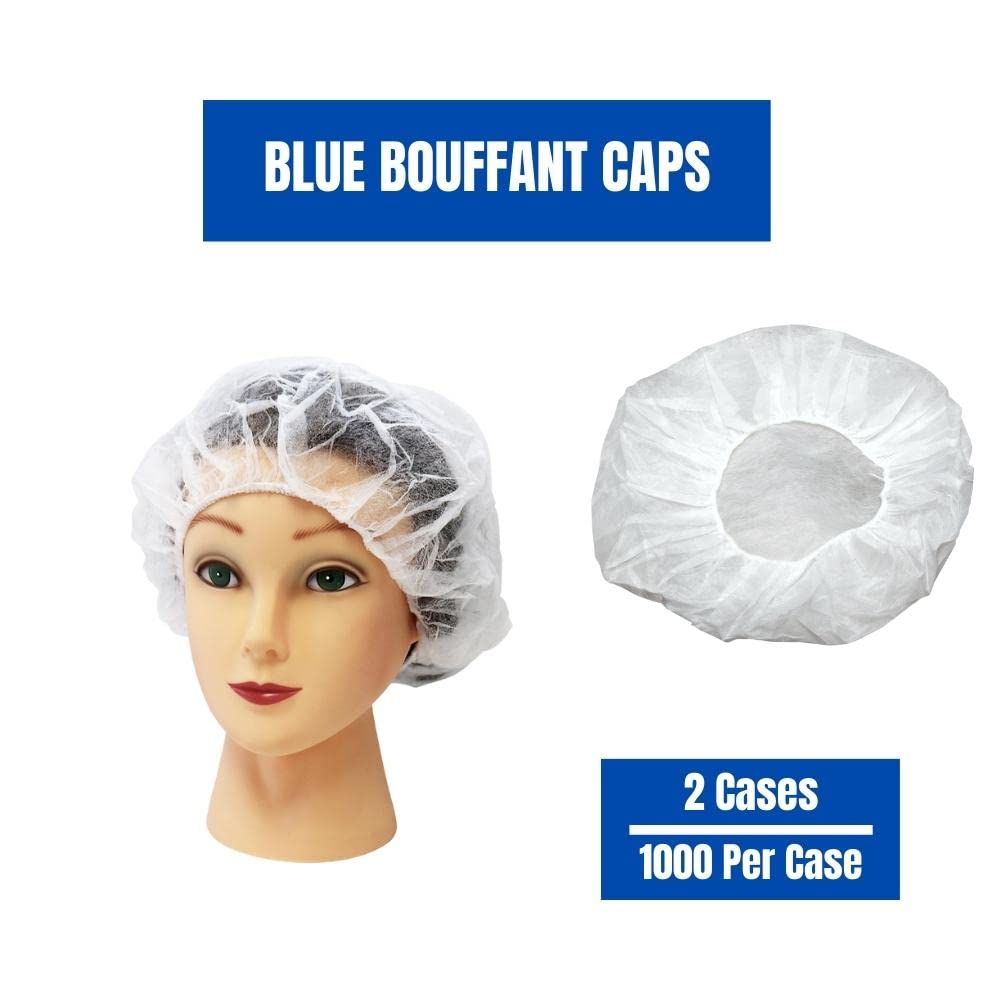 Disposable Hair Bouffant Caps - White 18 Inch (2000 Pack) | Medical, Food Service & Salon Use | Latex-Free PPE Head Cover for Hygiene & Safety