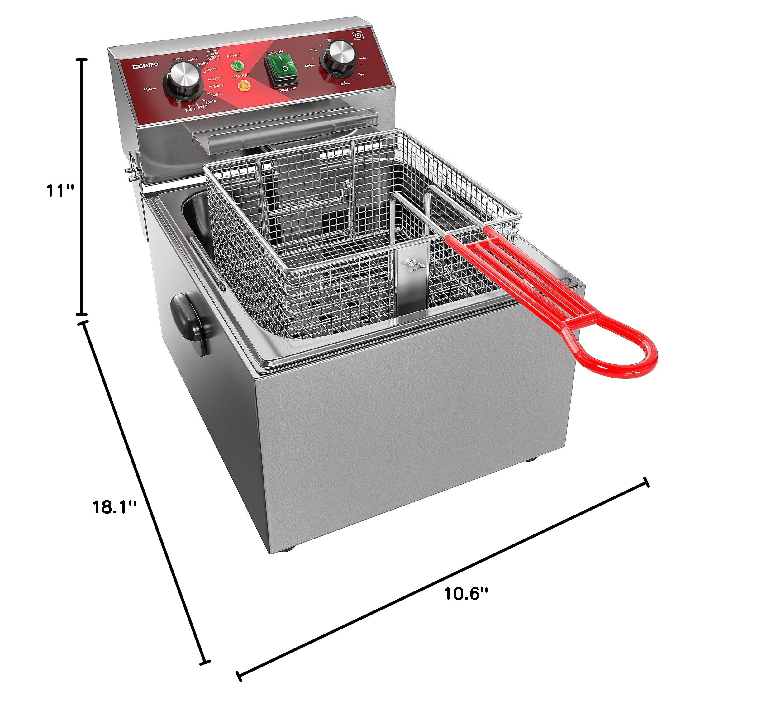 10L (10.5QT) Electric Deep Fryer with Basket - 1800W Single Tank Countertop Fryer with 60-Min Timer for Home Kitchen & Restaurant Use | Perfect for Frying Chicken, Fish, French Fries & More