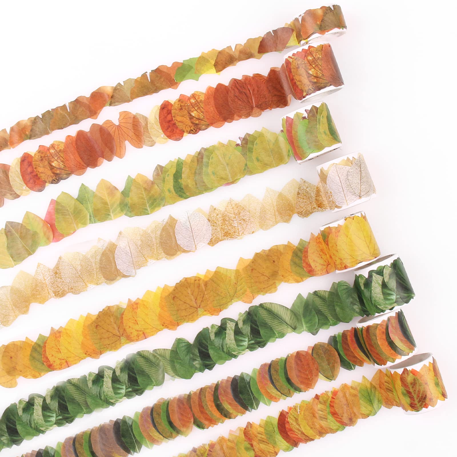 Fall Leaf Washi Tape Stickers - 400 Pieces (8 Rolls) for Card Making, Scrapbooking, Journaling & DIY Crafts - Perfect for Autumn Decorations, Bullet Journals & Gift Wrapping