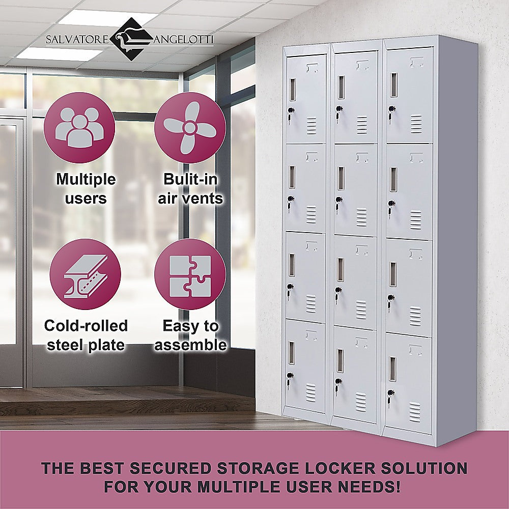 12-Door Locker with Standard Lock & Keys - Secure Storage for Office, Gym, Shed, School & Home | Perfect for Employee Lockers, Sports Equipment & Personal Belongings