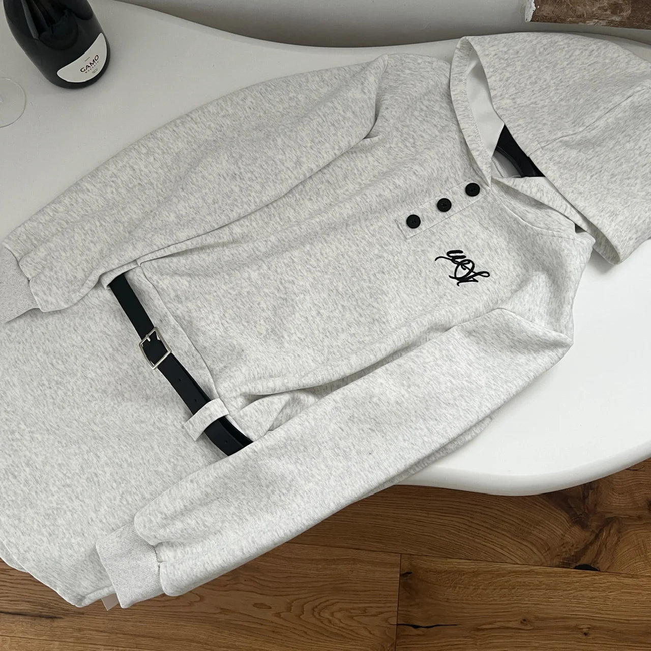2024 Korean Fashion Autumn Beige Elegant Button Hoodie Sweatshirt Mini Dress - Women's Long Sleeve Y2K Slim Short Dress for Vacation, Streetwear & Casual Outfits