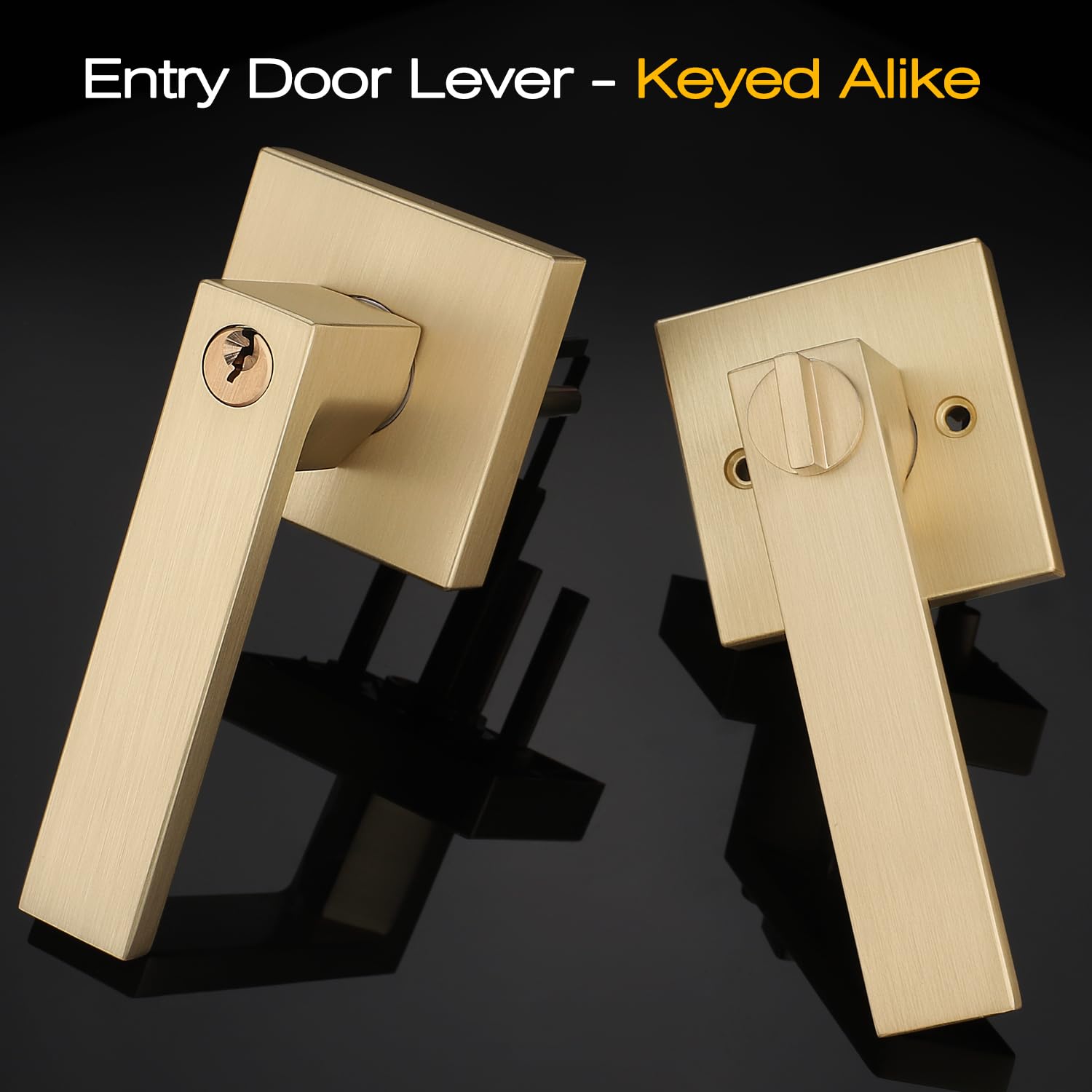 EHOMEWARE 4 Pack Keyed Alike Entry Door Handles with Lock - Gold Door Lever Set for Indoor & Outdoor Use - Bedroom, Bathroom & Exterior Doors - Includes Keys for Home Security & Convenience