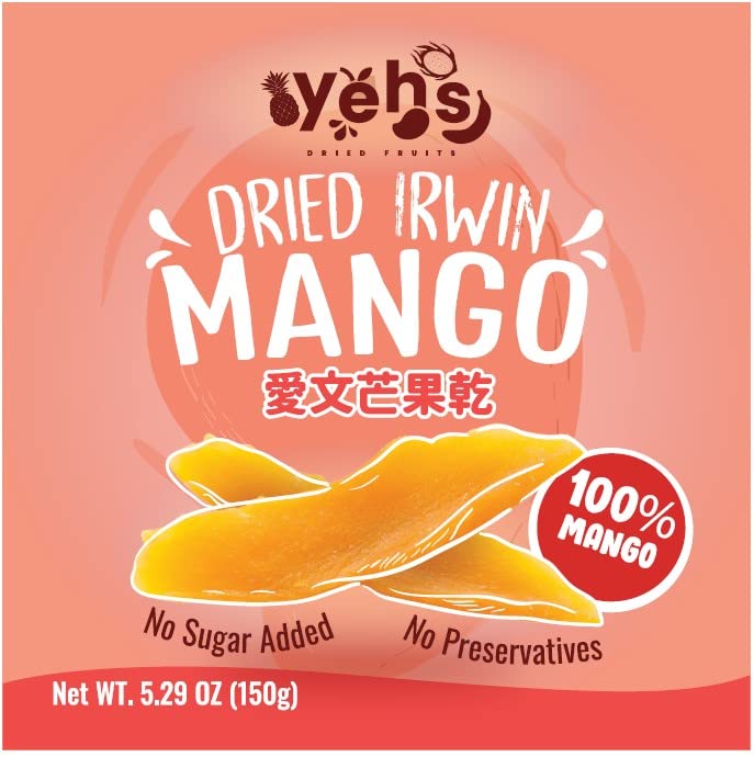 Premium Dried Irwin Mango 5.29 oz (150g) - No Sugar Added, Soft & Chewy, Vacuum Sealed Snack - Made in Taiwan - Perfect for Healthy Snacking, Hiking, Office & School Lunches