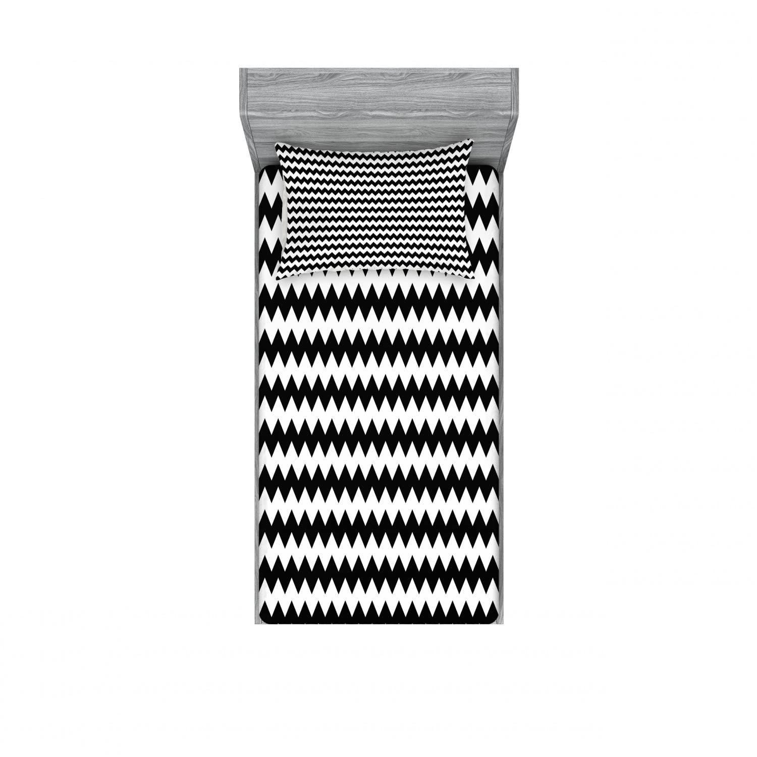 Ambesonne Chevron 2-Pack Twin Fitted Sheet & Pillow Sham Set - Black and White Zigzag Pattern Bedding Decor (Includes 2 Fitted Sheets & 2 Pillow Covers) - Perfect for Kids Rooms, Guest Beds & Modern Home Decor