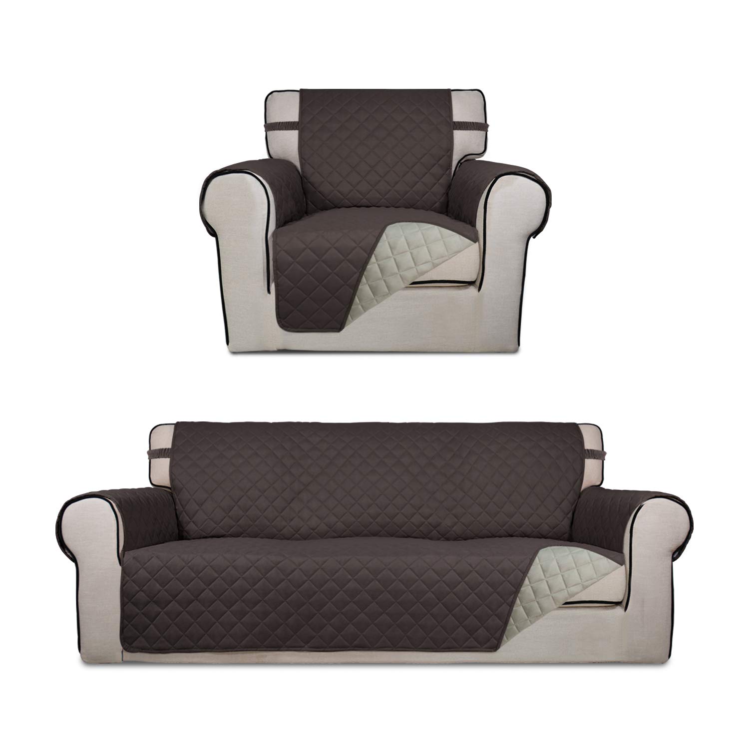 PureFit Reversible Sofa Cover Set - Chocolate & Beige Stretchable Couch Slipcover | Protects Furniture from Pets, Kids & Spills | Perfect for Living Room, Family Room & Office