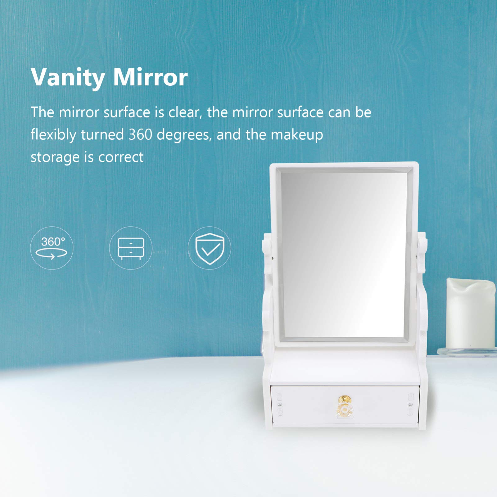 Stylish Wooden Vanity Makeup Mirror with Drawer & Storage Organizer - Perfect for Bathroom, Dresser, and Countertop (Deer Design) | Ideal for Home Decor, Beauty Routine & Gift Giving