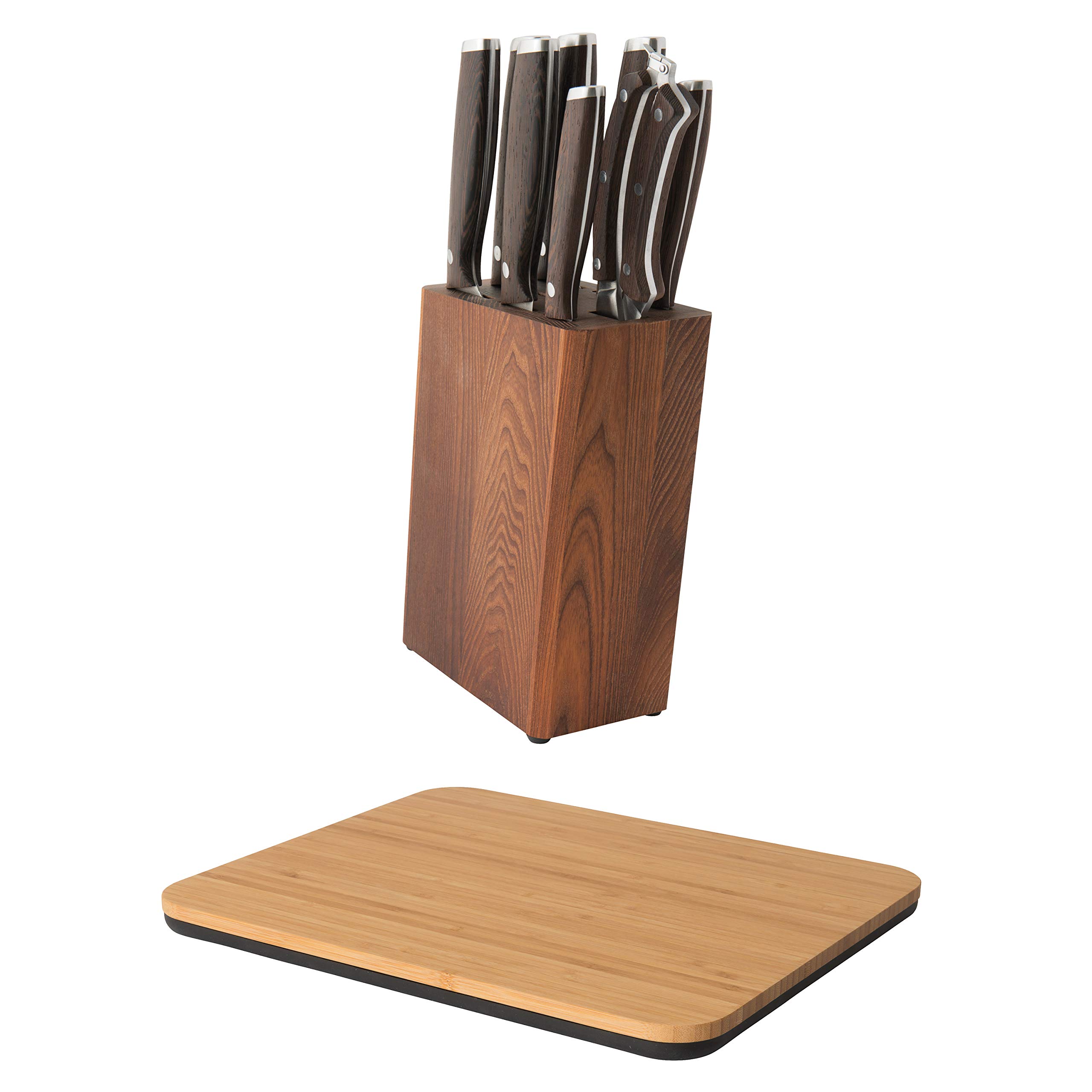 BergHOFF RON 18/10 Stainless Steel Knife Set - 10-Piece with Wood Handle, Sharp Blades & Cutting Board - Durable, Lightweight for Professional Cooking & Home Kitchen Use