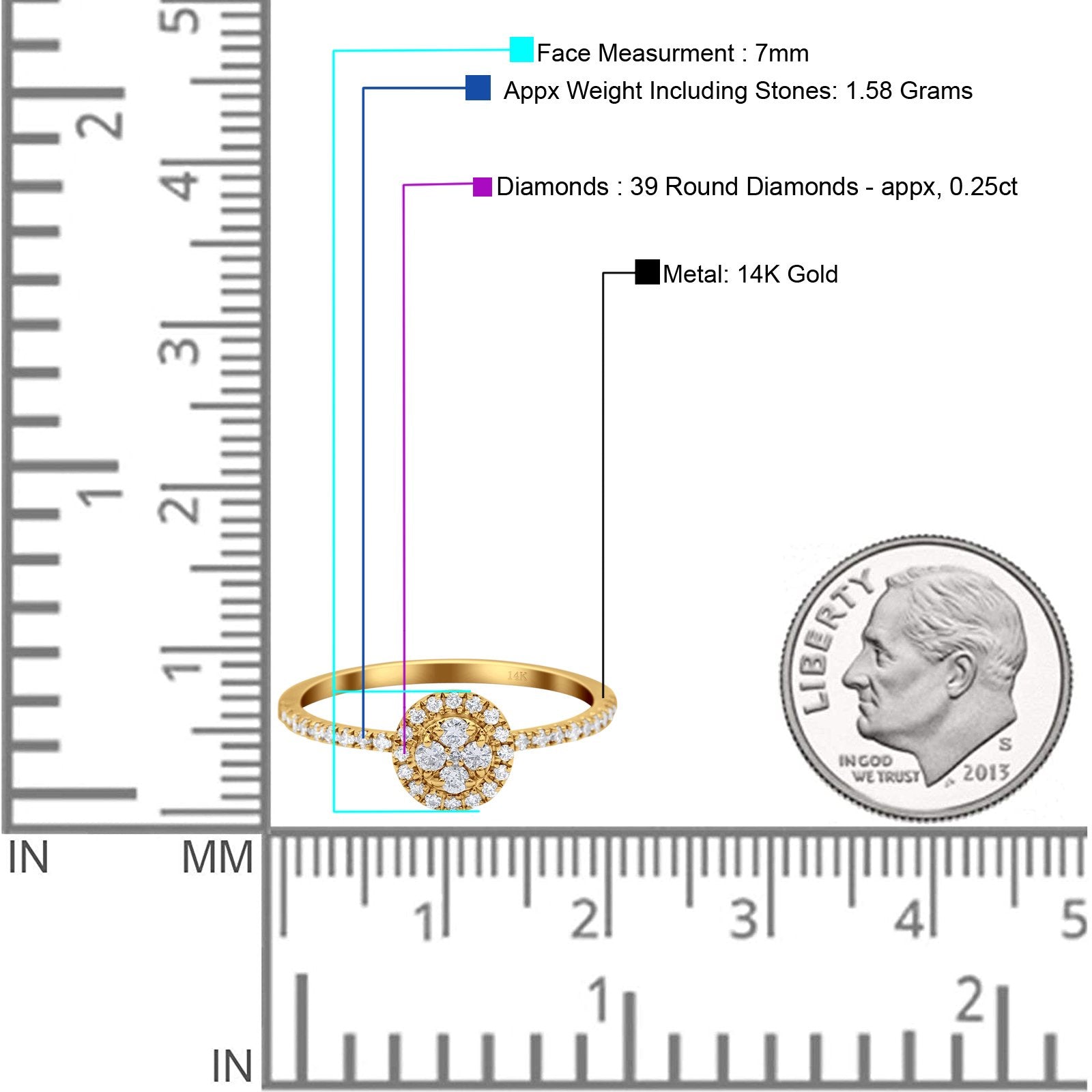 14K Gold 0.25ct Round 7mm G SI Diamond Solitaire Engagement Ring for Women - Perfect for Proposals, Weddings & Anniversary Gifts