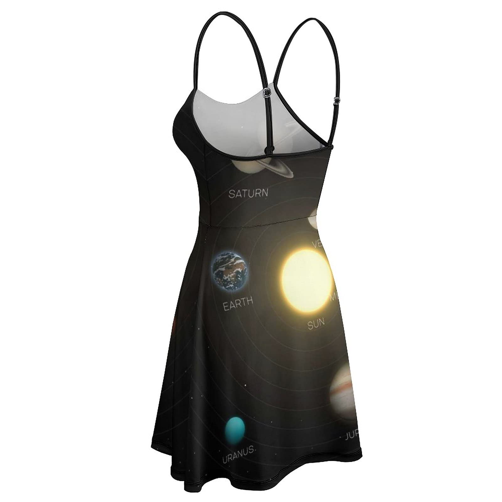 Solar System & Planets Women's Sling Beach Sundress - Casual Swing Tank Dress Sleeveless T-Shirt Dress for Summer Vacation, Pool Party & Boho Fashion