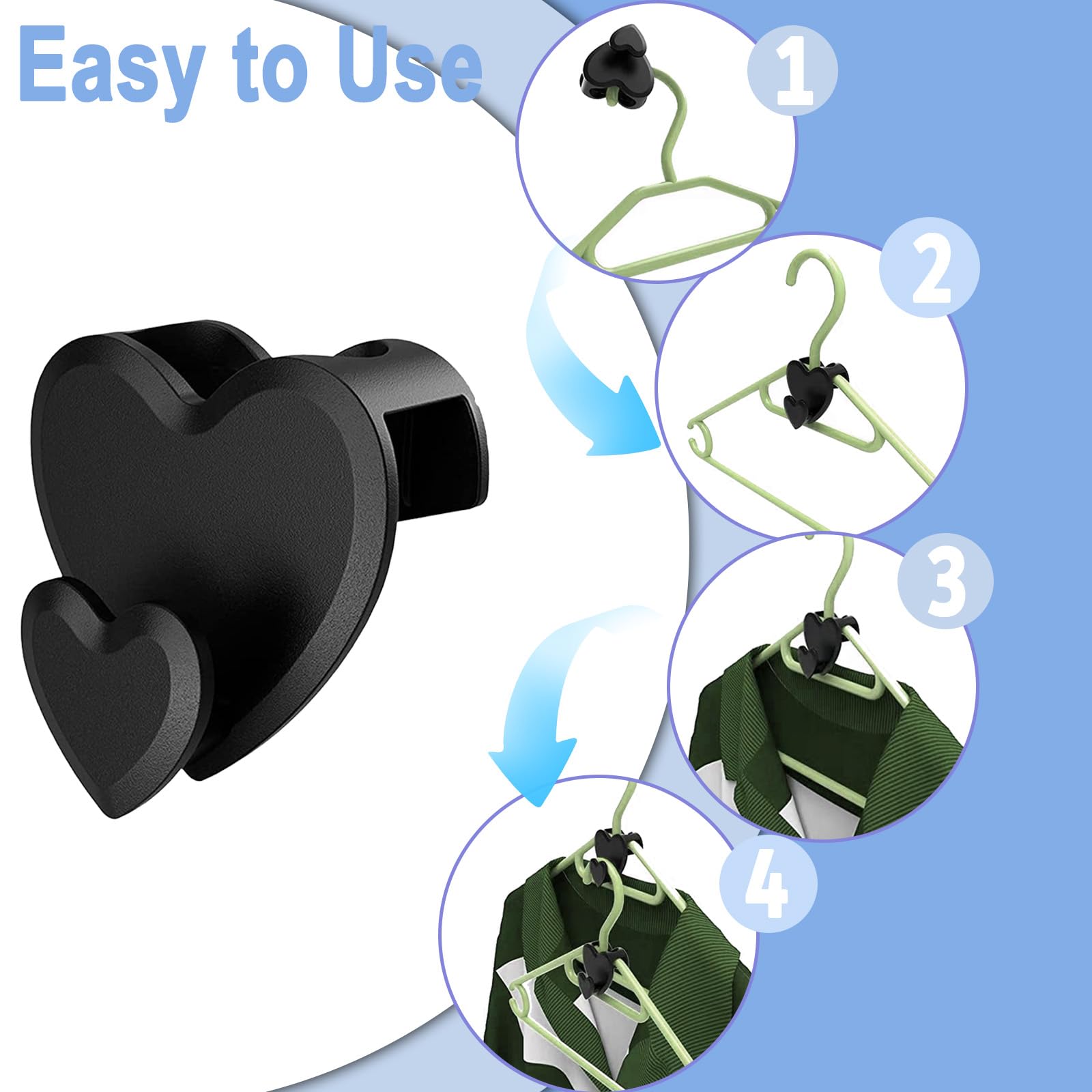 25 Pcs Heavy Duty Clothes Hanger Connector Hooks - Space Saving Cascading Hanger Organizer for Closet, Black Heart Design Fits All Hangers - Perfect for Small Spaces, Wardrobe Organization & Laundry Room Storage