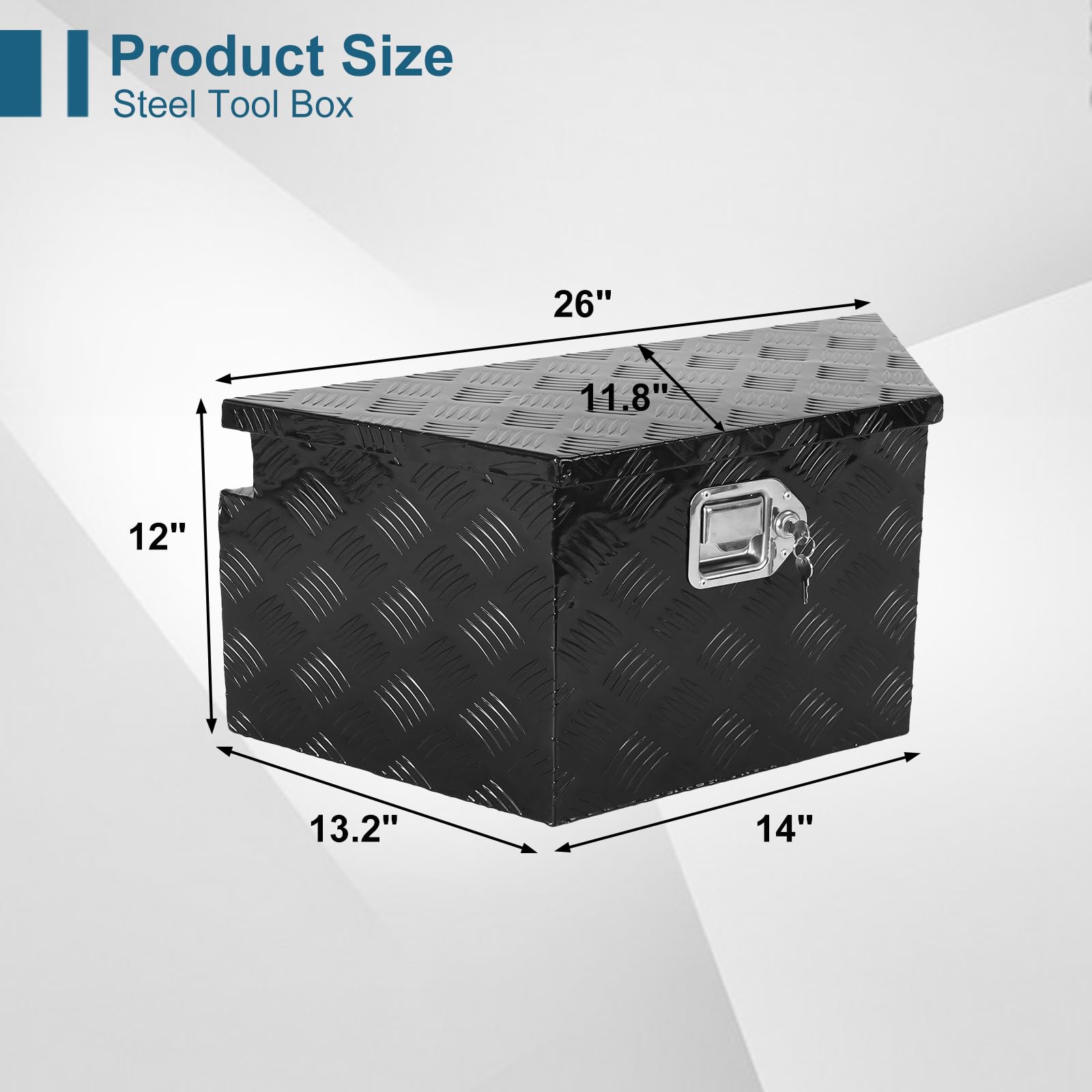 26 x 13.25 x 12 Inch Black Aluminum 5-Bar Tread Truck Bed Tool Box with Lock & Keys - Heavy Duty Storage Organizer for Pickup Trucks, Trailers & RV Tongue Boxes - Secure Tool Storage for Construction, Camping & Outdoor Work