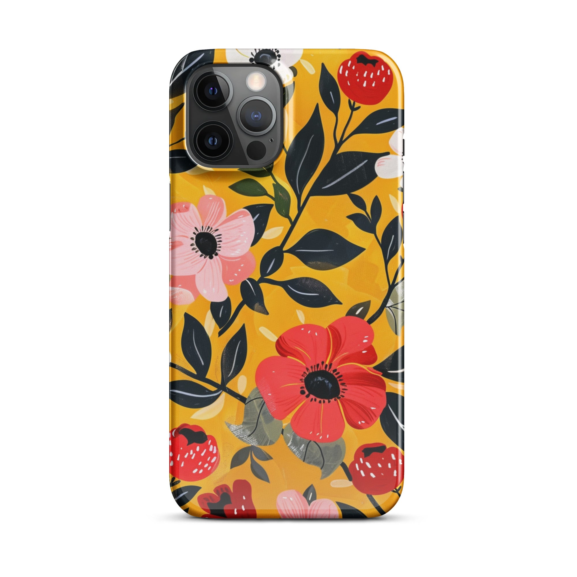 Floral 3-Snap Protective Case for iPhone 14/13/12/11 - Slim Fit with Secure Snap Closure - Perfect for Everyday Use, Work, and Travel