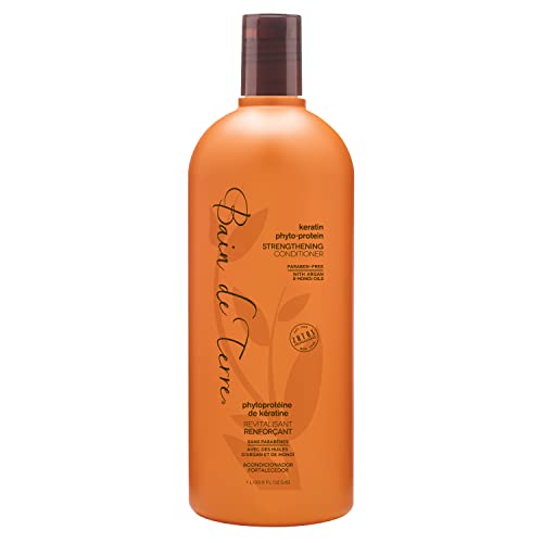 Bain de Terre Strengthening Shampoo and Conditioner Set with Keratin Phyto-Protein - For Weak & Fragile Hair Treatment - Infused with Argan & Monoi Oils - Paraben Free - Perfect for Damaged Hair Repair and Daily Nourishment