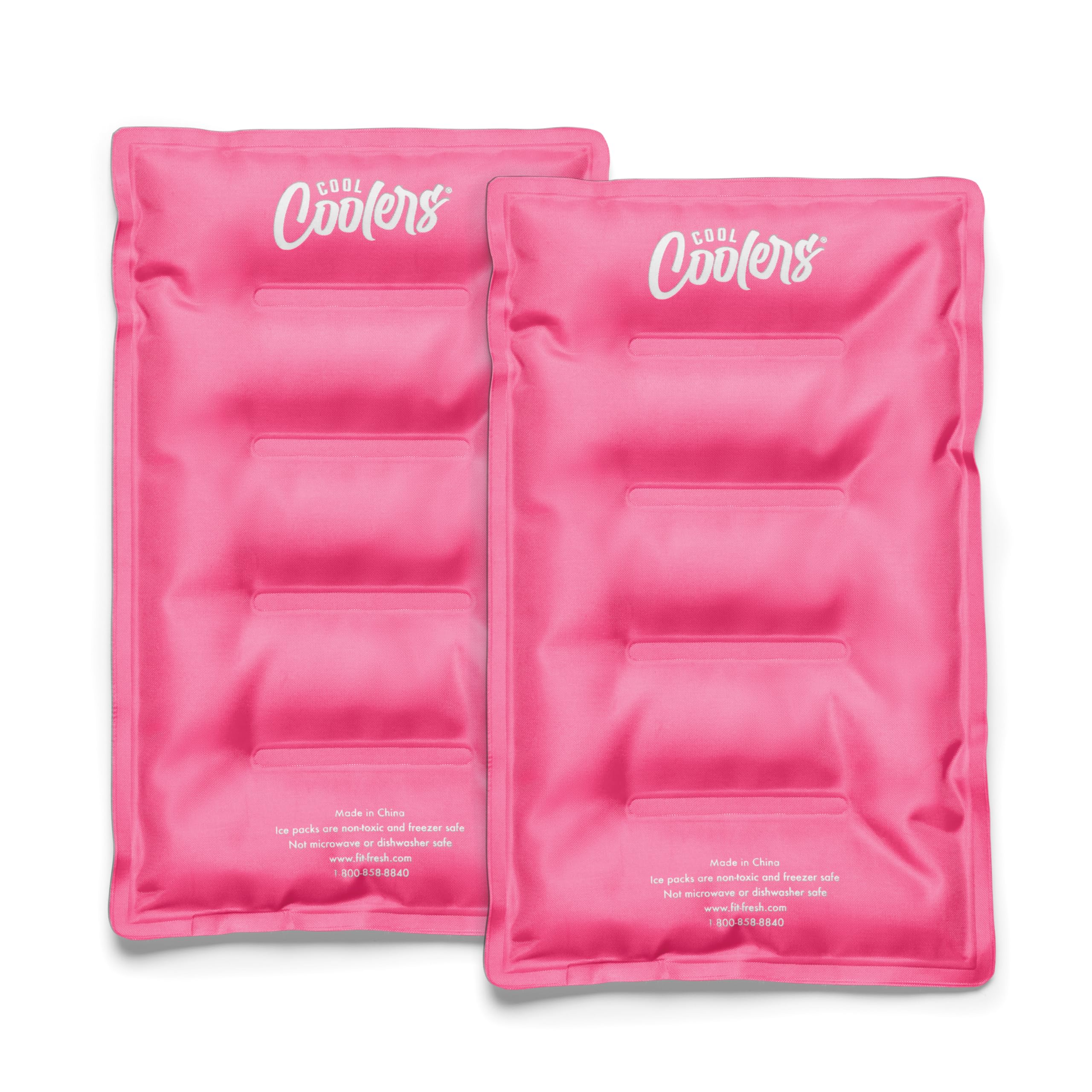 Fit & Fresh 2-Pack Soft Flexible Ice Packs for Coolers & Lunch Boxes - Reusable Freezer Packs with Stretch Nylon Cover (Hot Pink) - Perfect for Picnics, School Lunches & Outdoor Adventures
