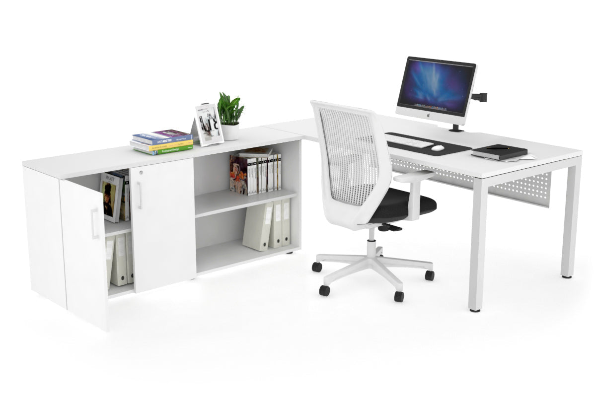 Quadro Square Executive White Frame Office Desk [1600L x 800W with Cable Management] - Perfect for Modern Workspaces & Home Offices