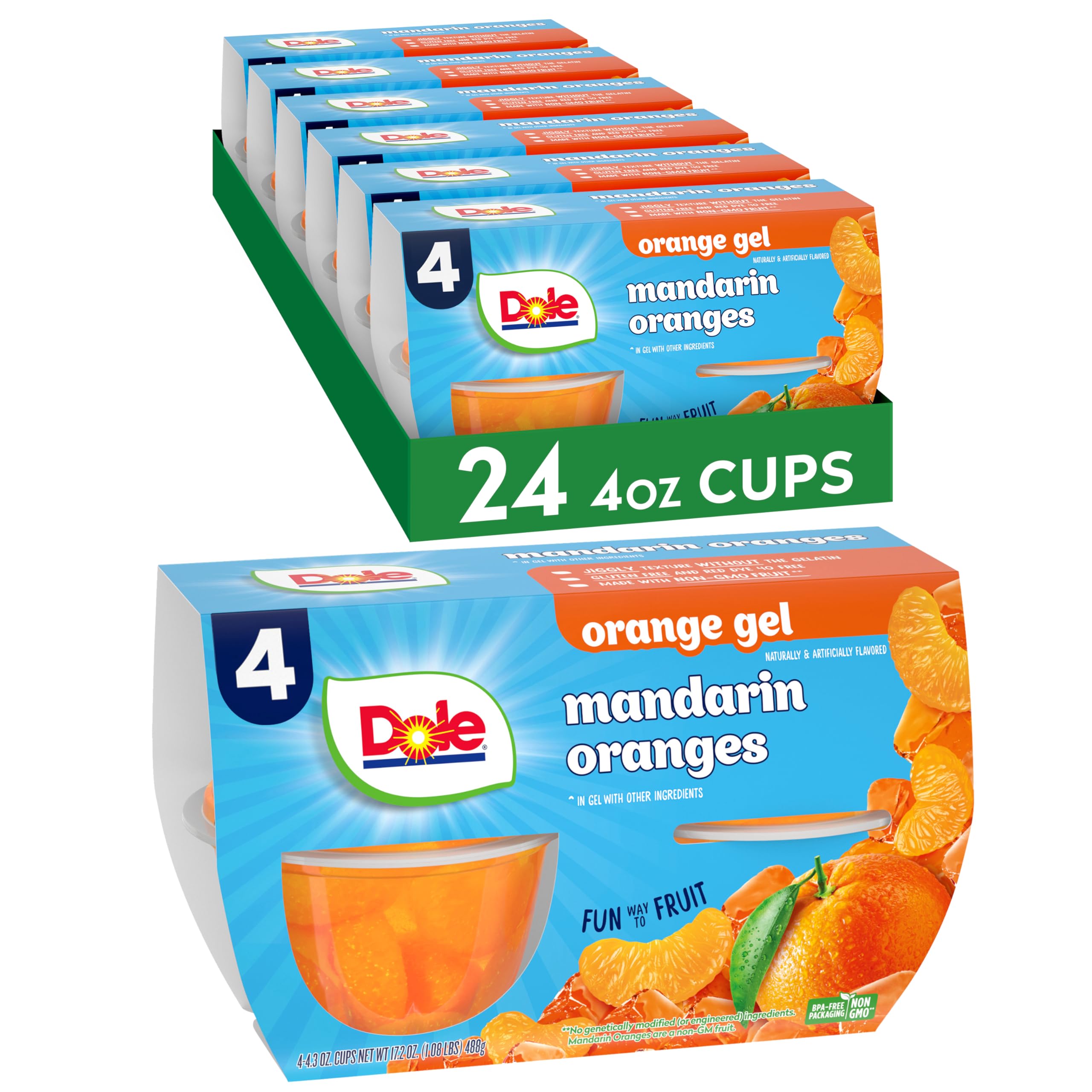 Dole Mandarin Oranges in Orange Flavored Gel Snacks, 4.3oz (24 Cups) - Gluten Free, Dairy Free, Non-GMO - Healthy Bulk Snacks for Kids & Adults - Perfect for School Lunches, Office Snacks & On-the-Go