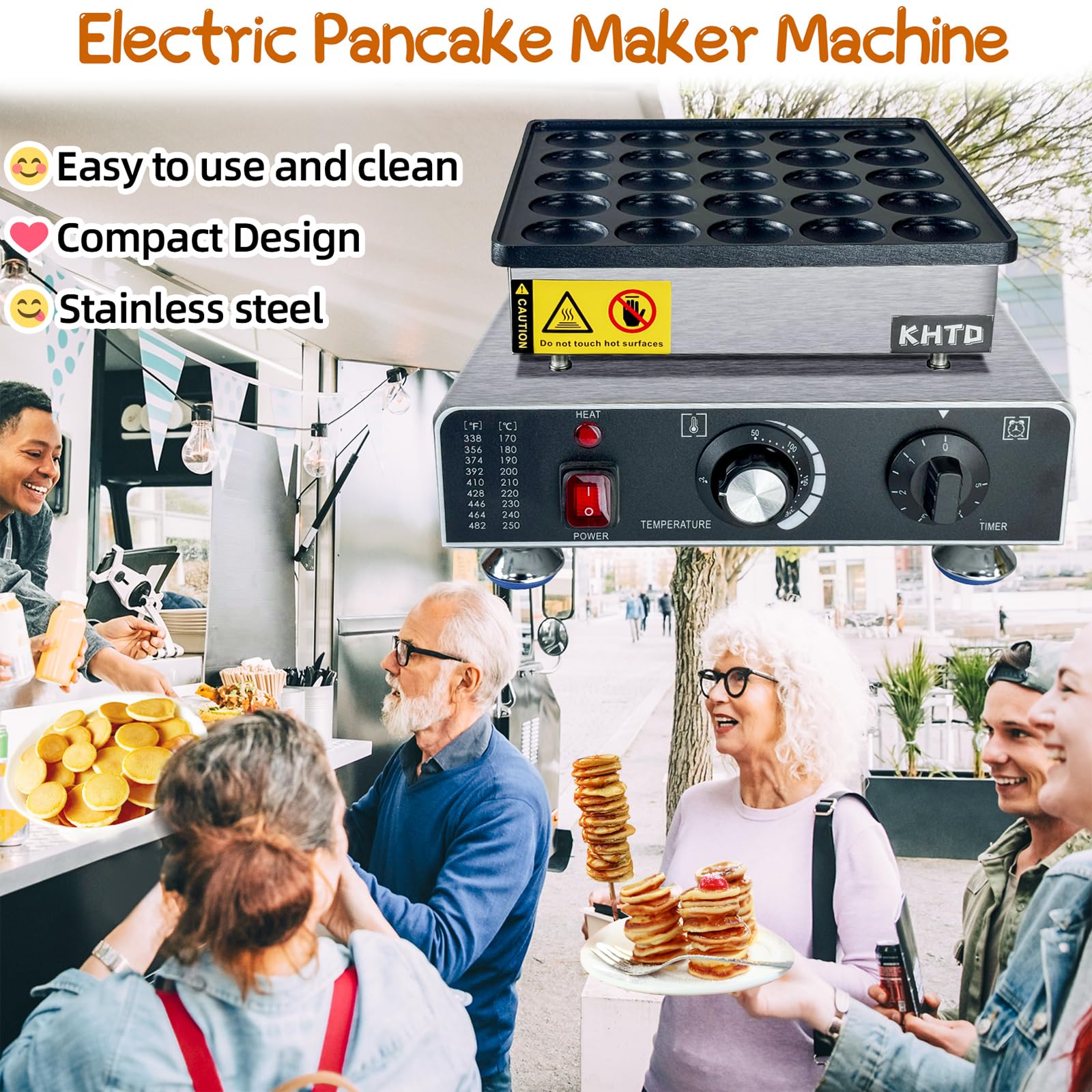 Mini Pancake Maker Machine - Electric Nonstick Dutch Pancake Maker with Thermostat & Timer Control, 1.6 Inch Commercial Muffin Maker for Home & Restaurant Snacks (12.8