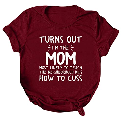 Women's Casual Short Sleeve Round Neck Printed Tunic Top - Letter Graphic Summer Blouse (Wine, Large) | Perfect for Office Wear, Weekend Outings & Summer Vacations
