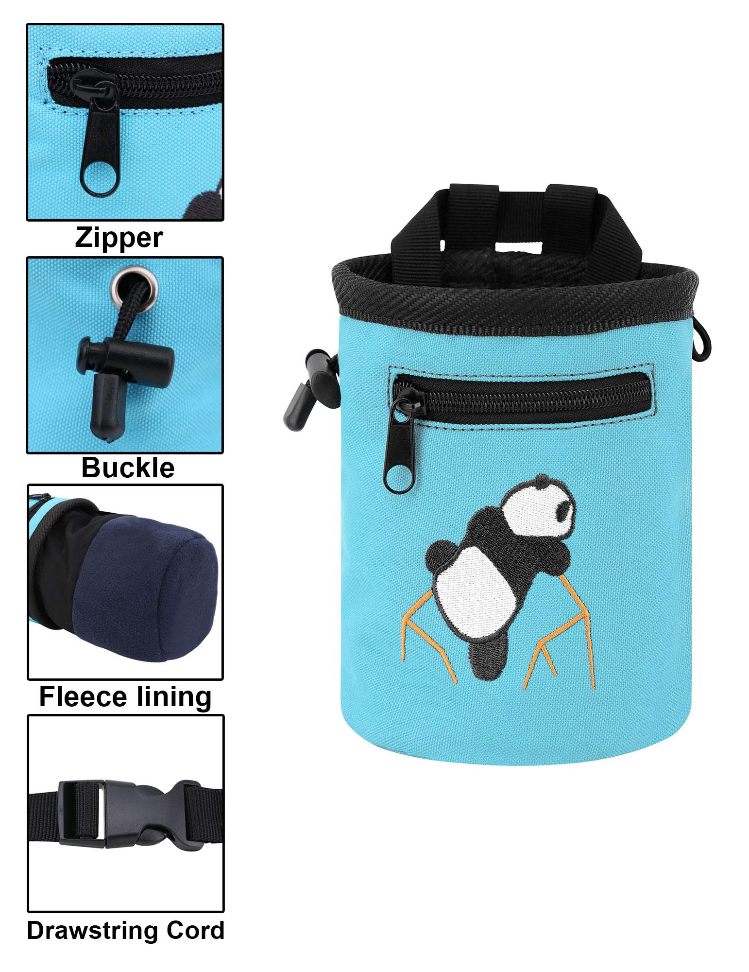 AMC Rock Climbing Chalk Bag with Adjustable Belt - Panda Design for Bouldering & Gym Training - Perfect for Indoor/Outdoor Climbing & Fitness Workouts
