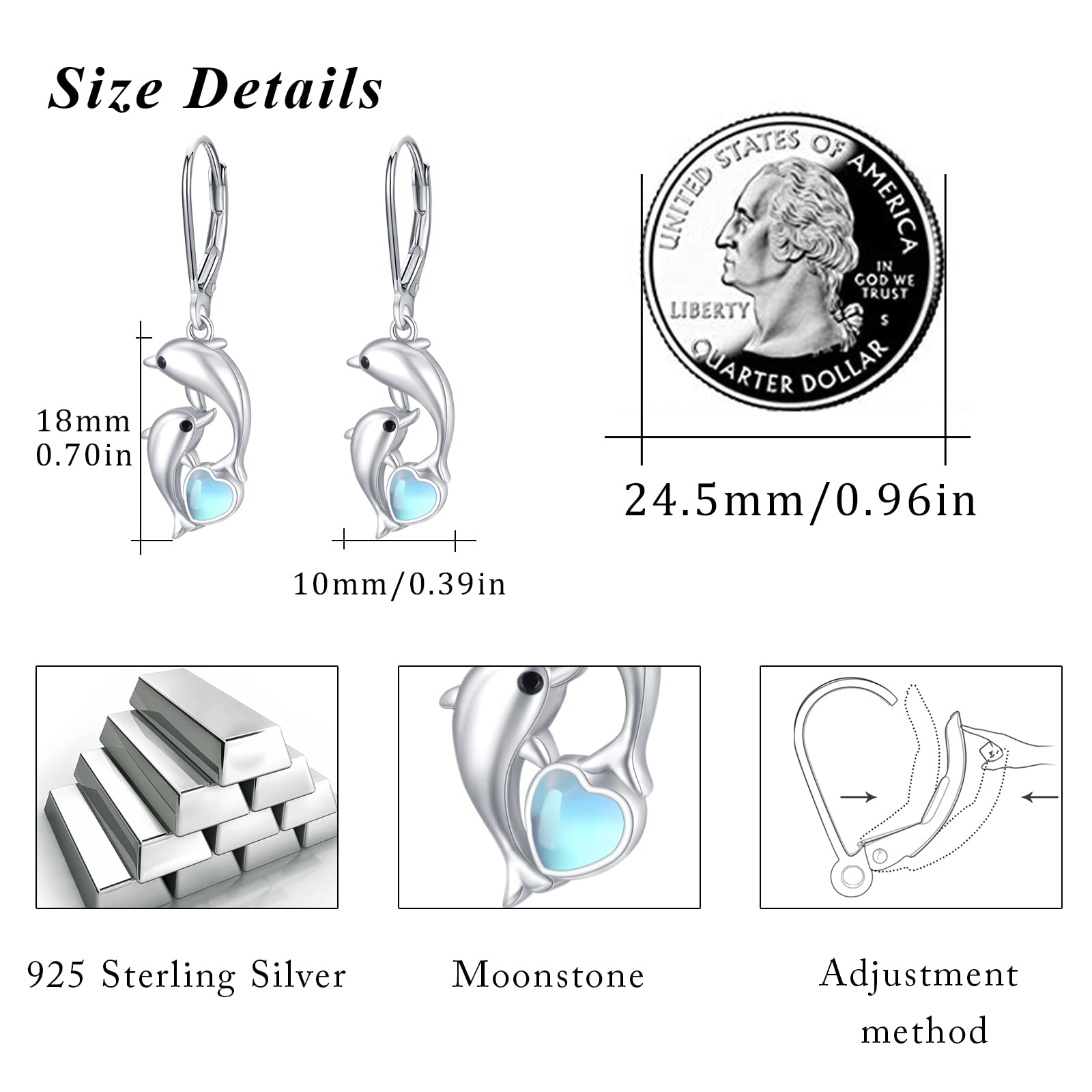 Sterling Silver Dolphin Hoop Earrings with Blue Heart Crystals - Hypoallergenic Dangle Earrings for Women, Sensitive Ears Jewelry - Perfect Nautical Gift for Best Friend, Ocean Lover & Sailor Theme Outfits
