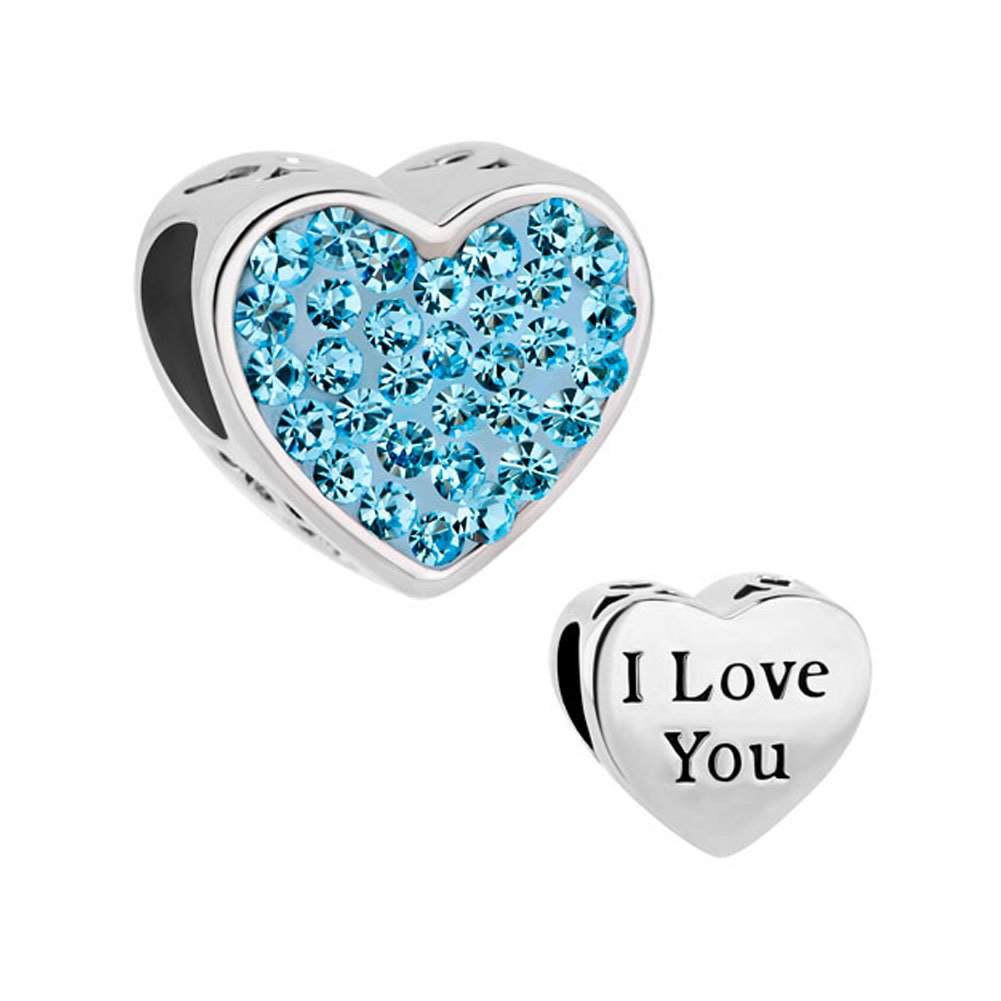 Lucky Jewelry Heart I Love You Charms with Swarovski Crystals - Birthstone Beads for Bracelets | Perfect for Valentine's Gifts, Anniversary Presents & DIY Jewelry Making