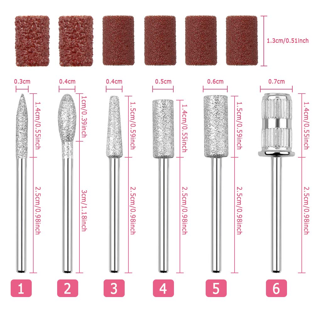 3 Pack Diamond Nail Grinding Bits Set for Electric Nail Drill - Professional Manicure & Pedicure Kit with Sanding Bands (Silver & Pale) - Perfect for Home Salon, Nail Art & Professional Nail Care