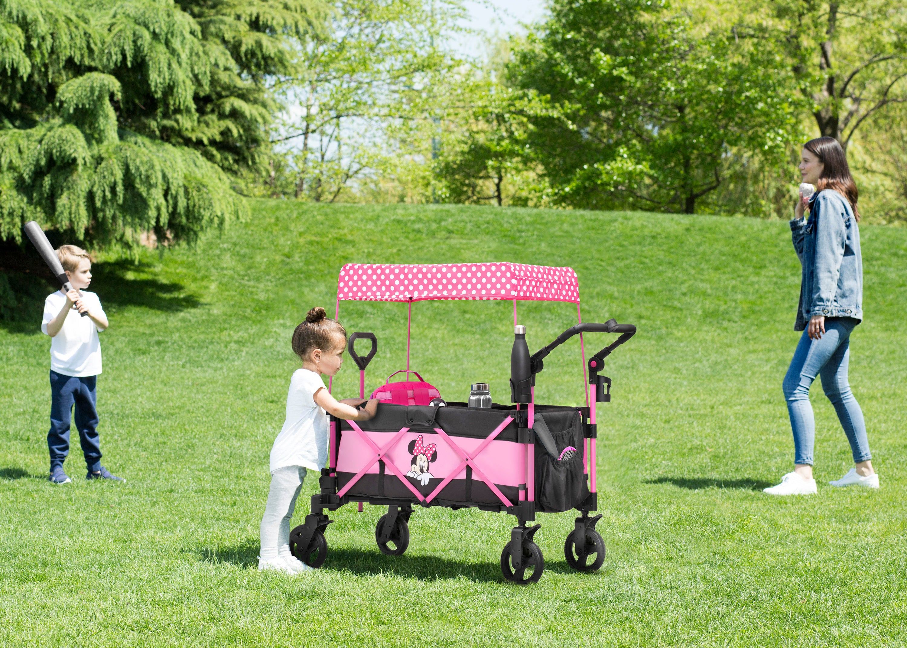 Disney Minnie Mouse Stroller Wagon for Kids - Lightweight Foldable Baby Stroller with Canopy - Perfect for Park Outings, Shopping & Travel