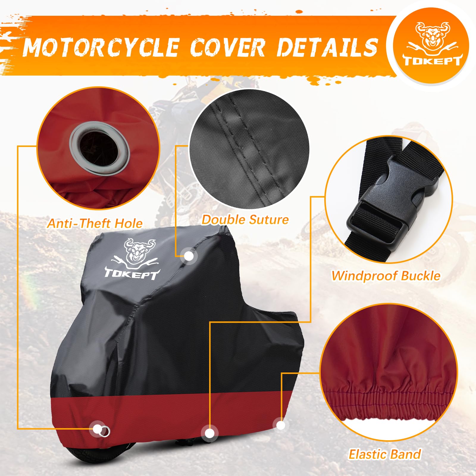 Waterproof Motorcycle Cover with Lock Holes - Fits Harley, Kawasaki, Yamaha, Honda (96