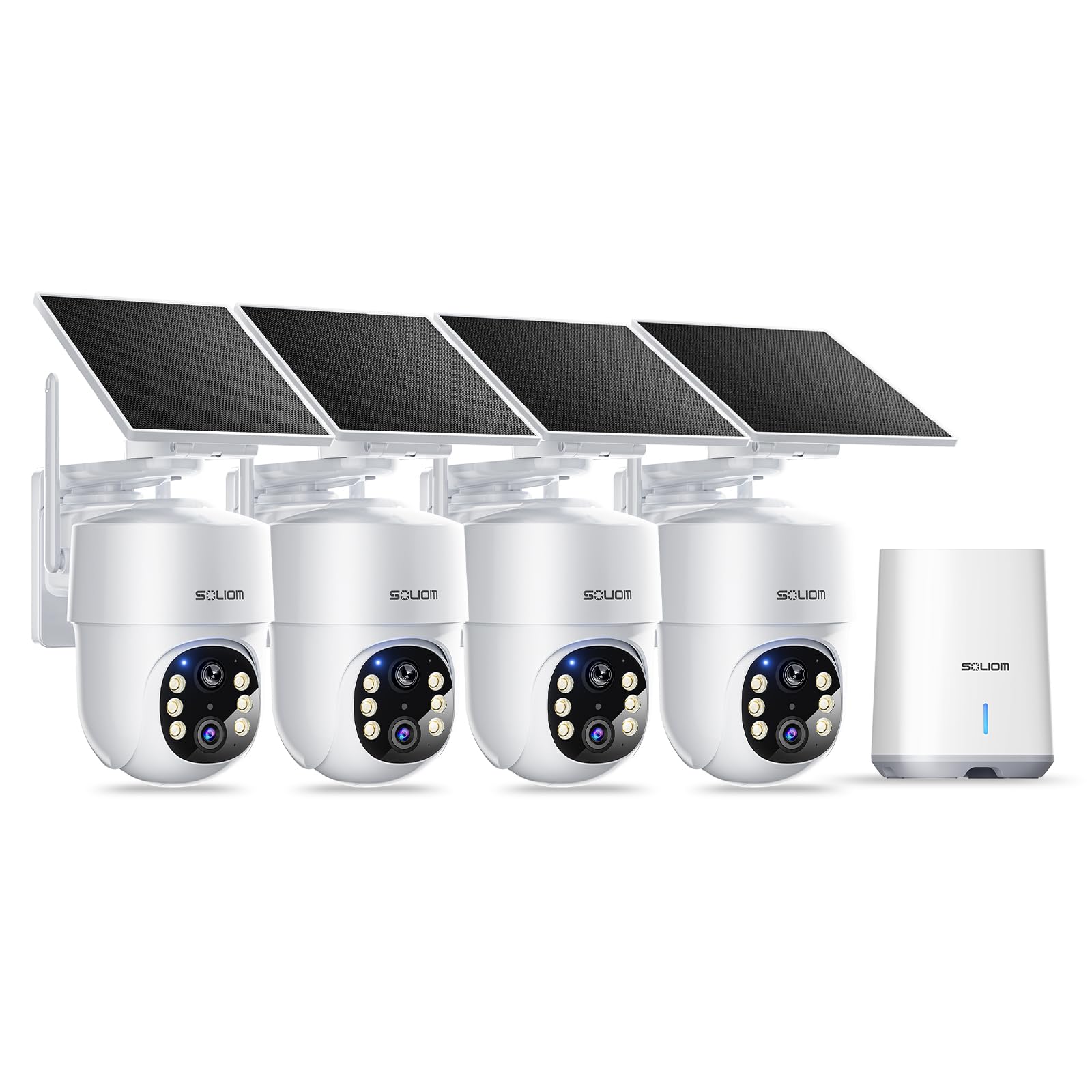 SOLIOM 5MP Wireless Outdoor Security Camera System - 4 Pack, Solar Powered, No Monthly Fees, 360° Auto Tracking, Pan & Tilt, 3K Color Night Vision, 5G/2.4G WiFi Compatible for Home & Business Surveillance - Perfect for Driveway, Backyard, and Property Monitoring
